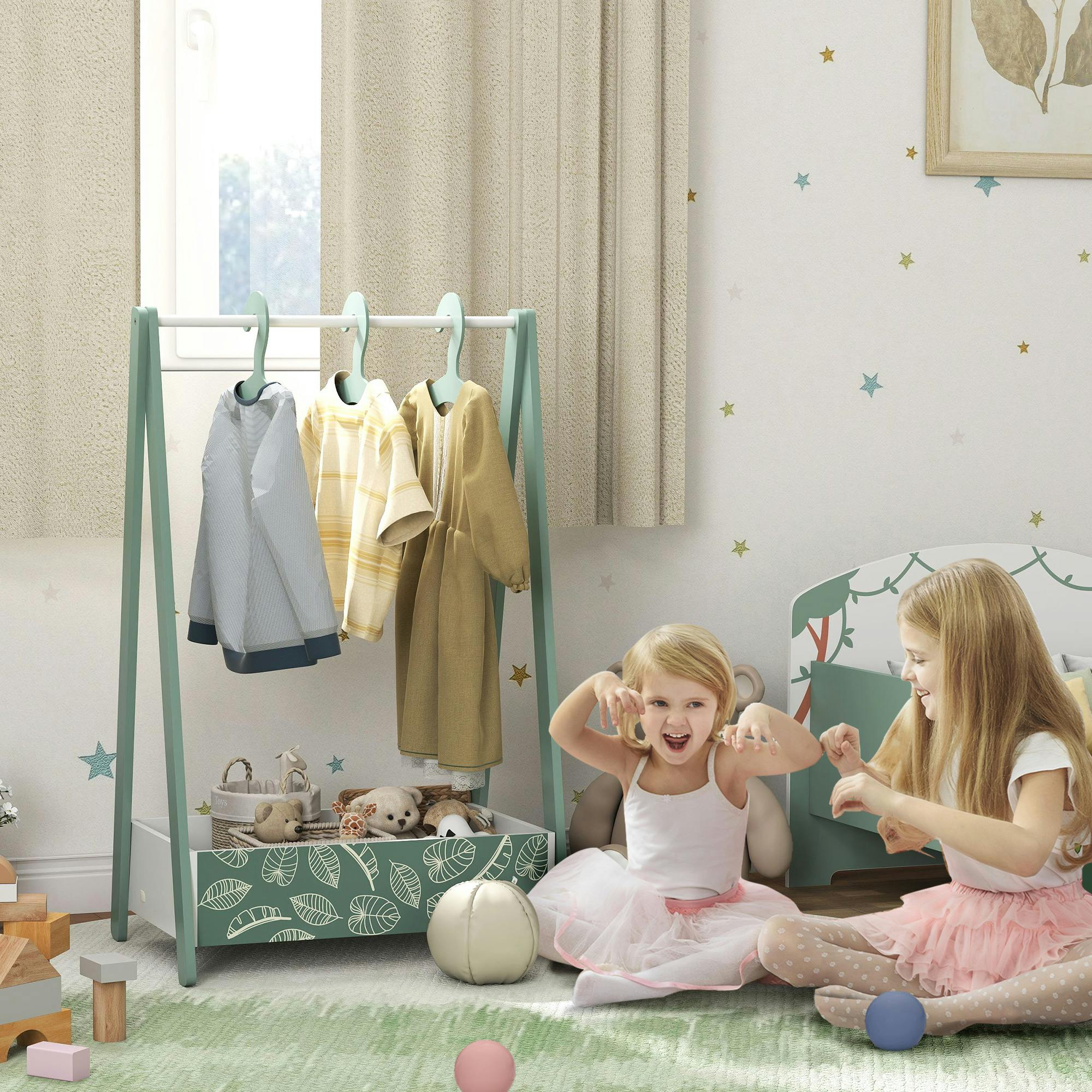 Rackhams Green Baby Clothing Rack With Hangers, Shelf, Kids Clothes Rail
