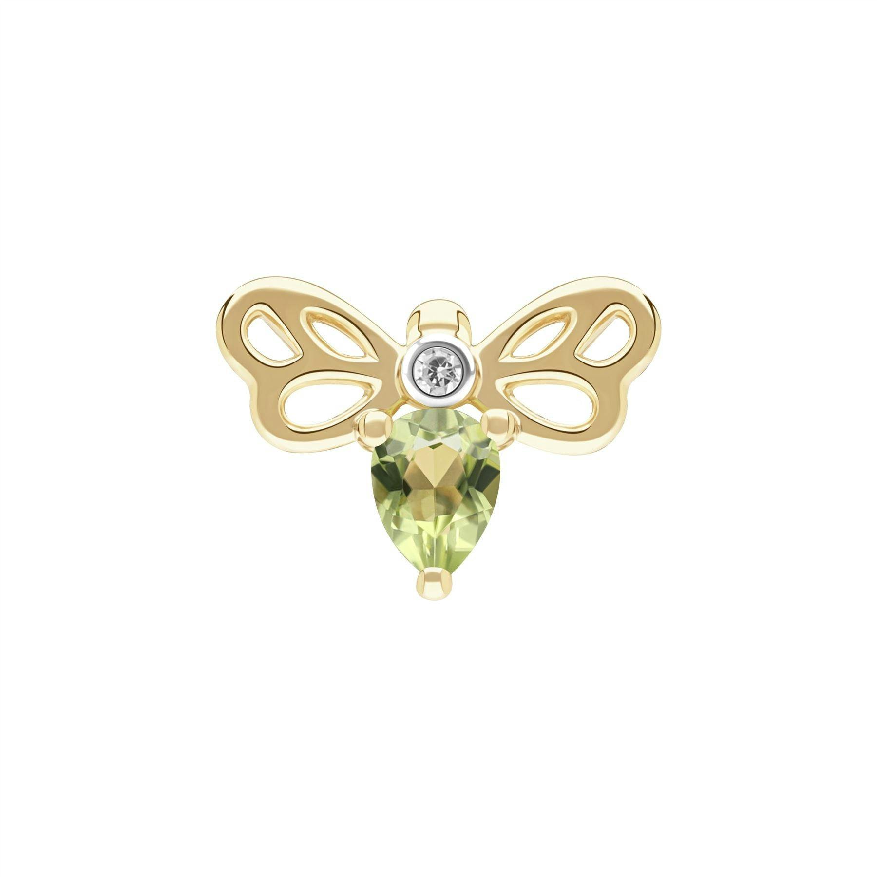 Gemondo Yellow/Gold Honeycomb Art Nouveau Pear Shape Peridot And Diamond Bee Pin In 9Ct