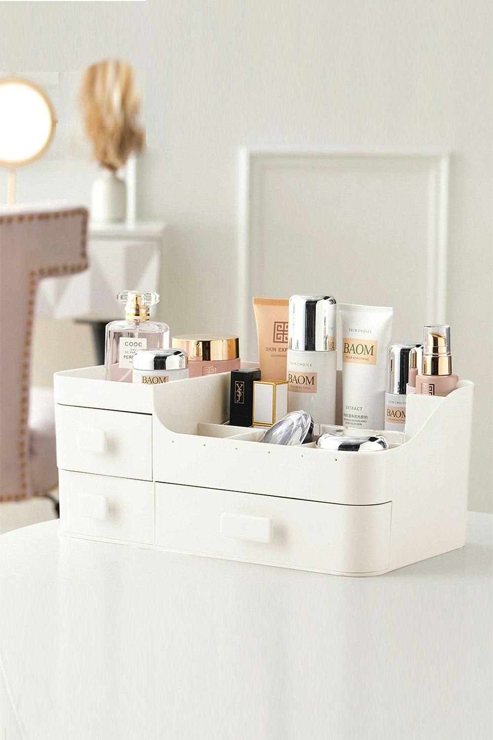Living And Home White Cosmetic Miscellaneous Storage Box Portable Desktop Makeup Box For Home Dormitory Office