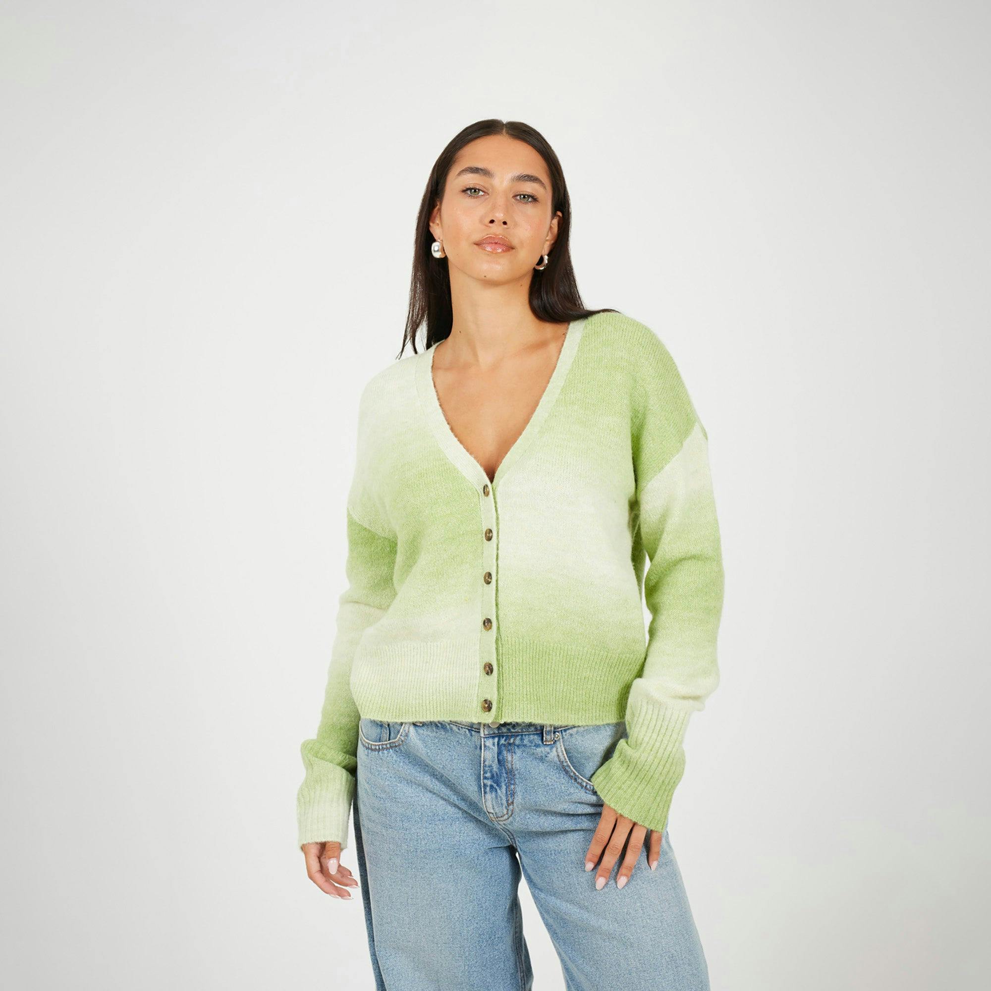 Brave Soul Green Button Through Space Dye Cardigan - S