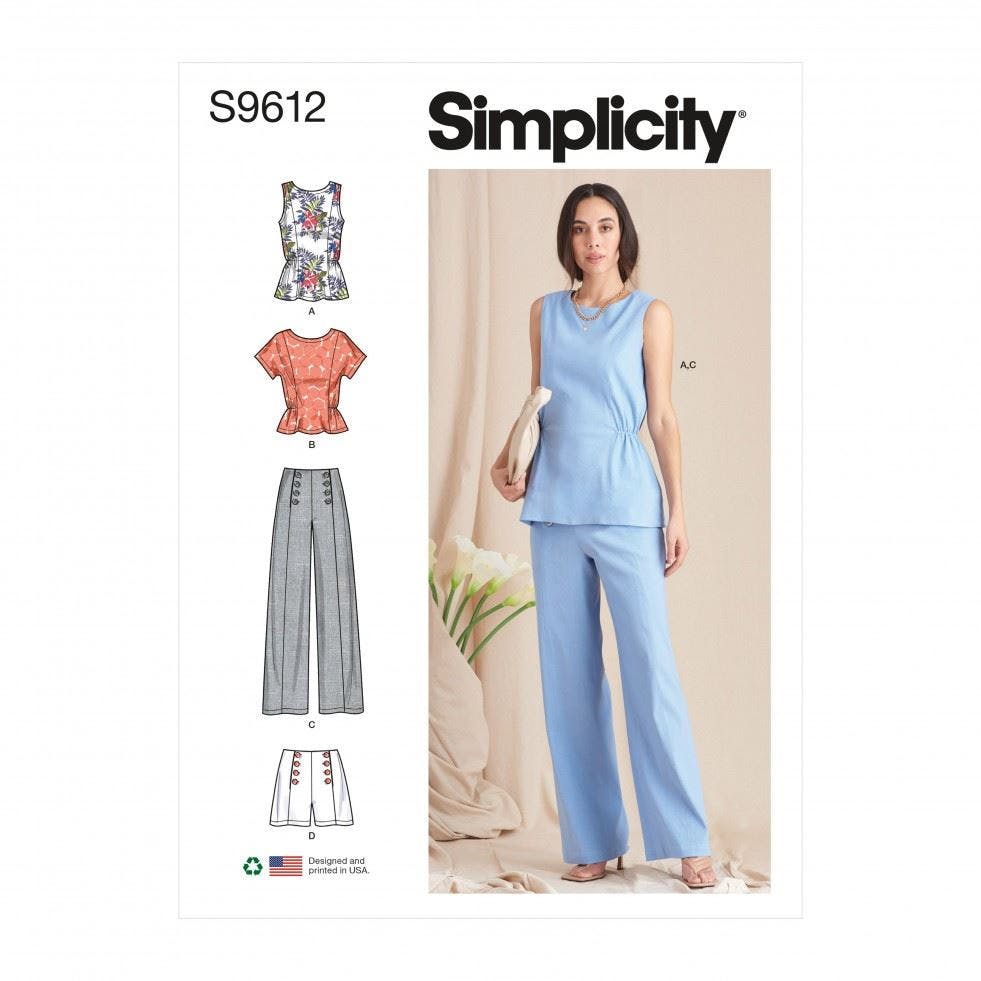 Simplicity Women's Sewing Pattern 9612, Tops, Shorts, Trousers For H5 (6-8-10-12-14) - Intermediate - H5 (6-8-10-12-14)