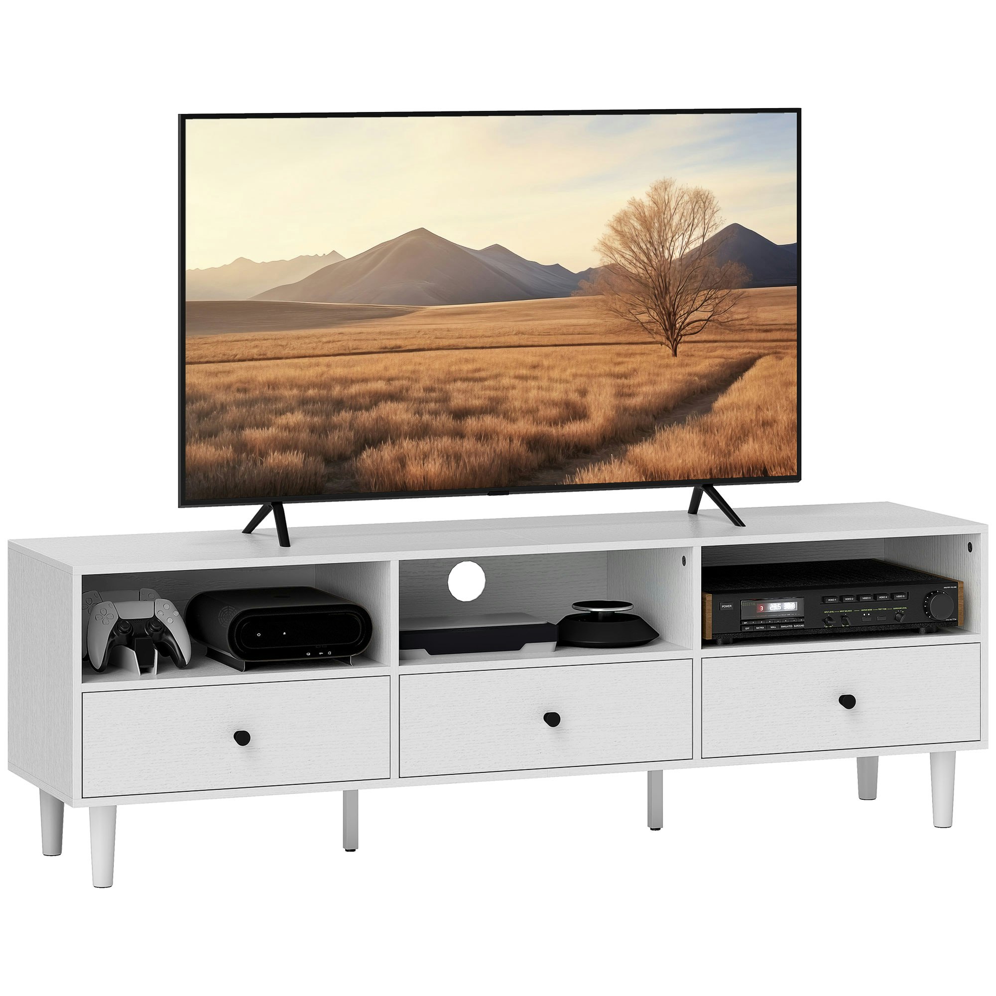 Rackhams White Tv Unit, Tv Cabinet For Up To 75", With Drawers, Shelves,