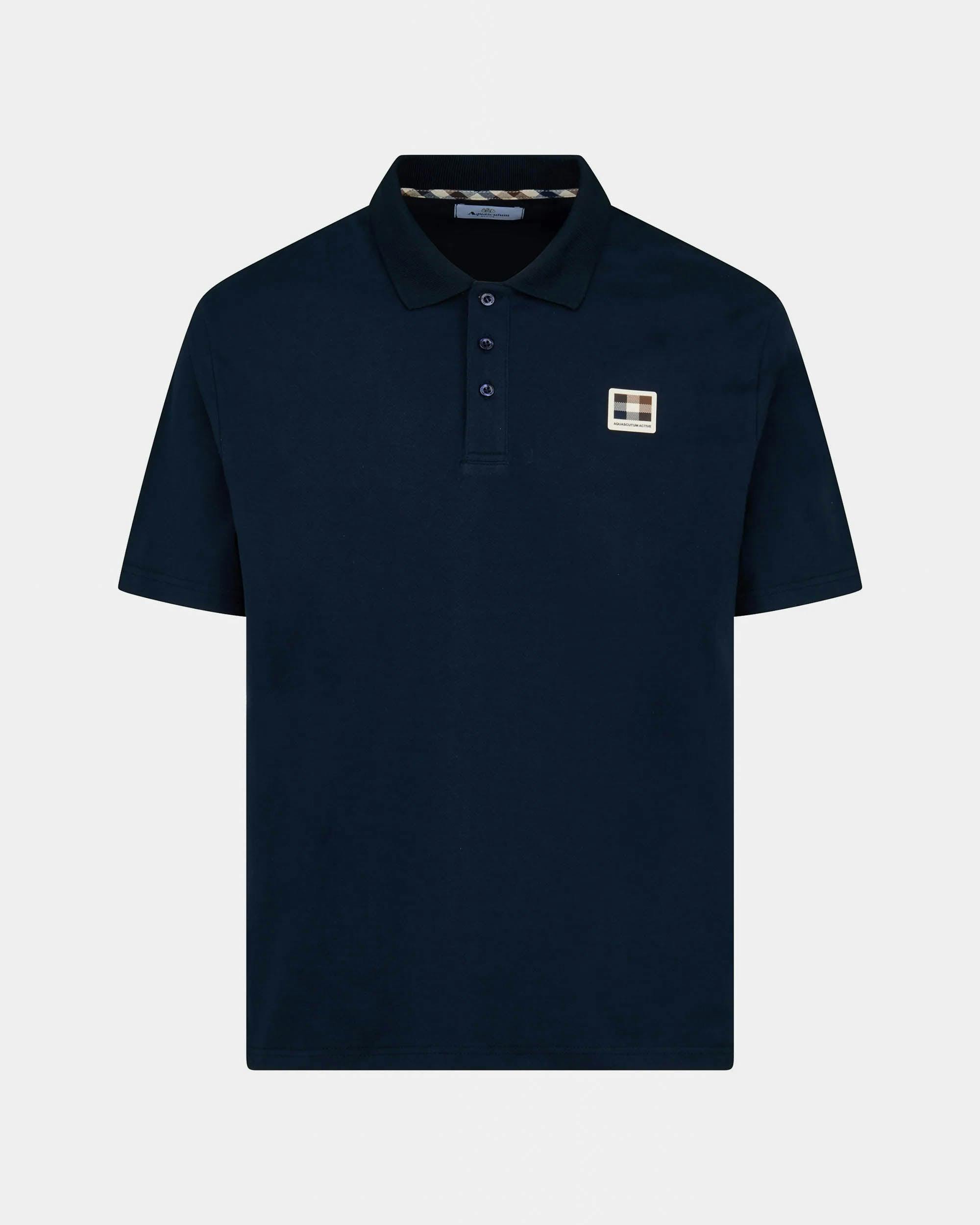 Aquascutum Men's Stretch Piquet Badge Polo Shirt - Navy 11 - Navy 11 - M