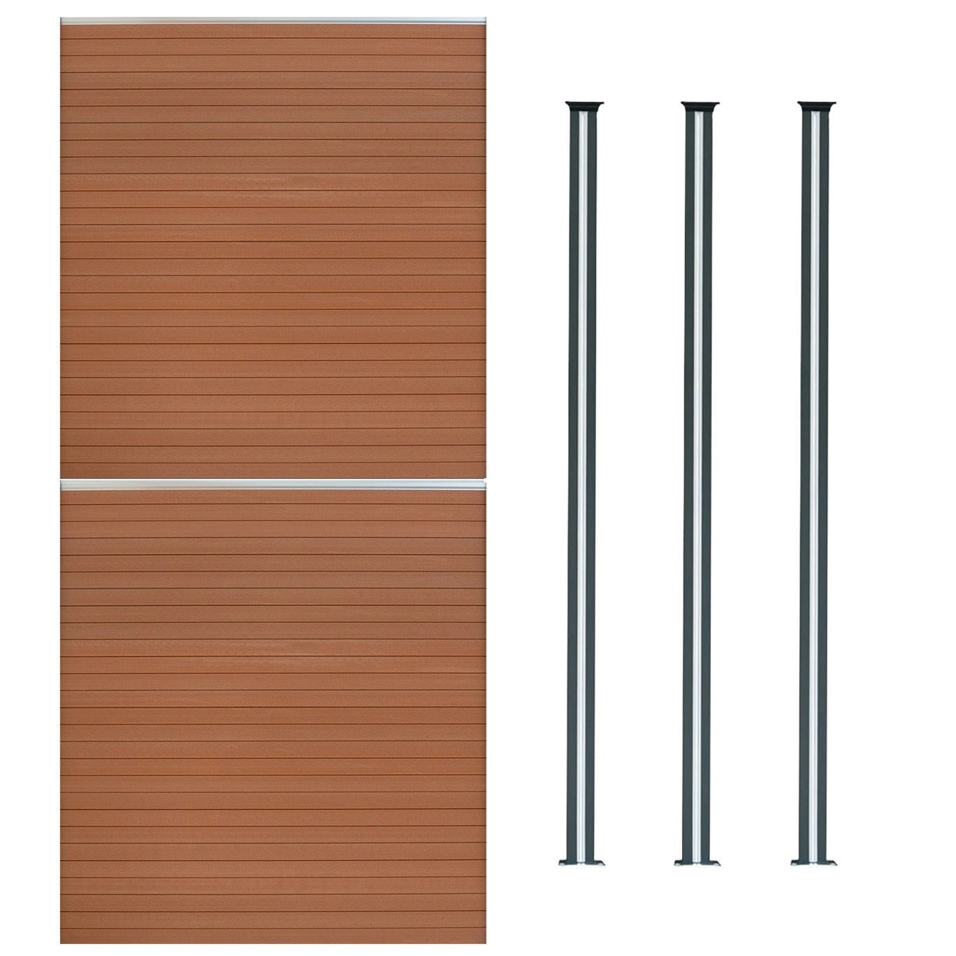 Rackhams Brown Composite Fence Panel X 2 & Led Posts X 3