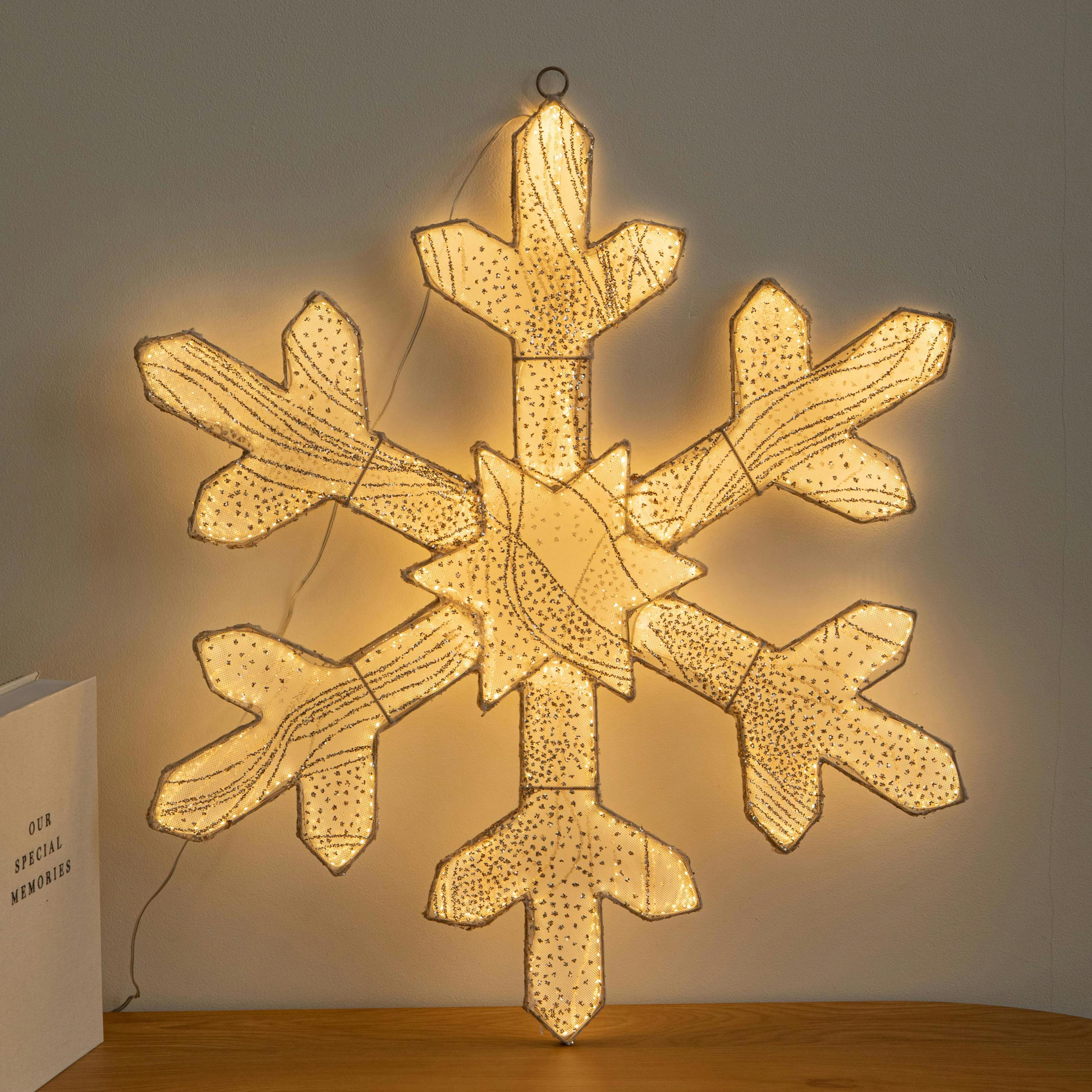 Rackhams Gold/Light/White 60Cm Up Snowflake Christmas Decoration With Warm Leds