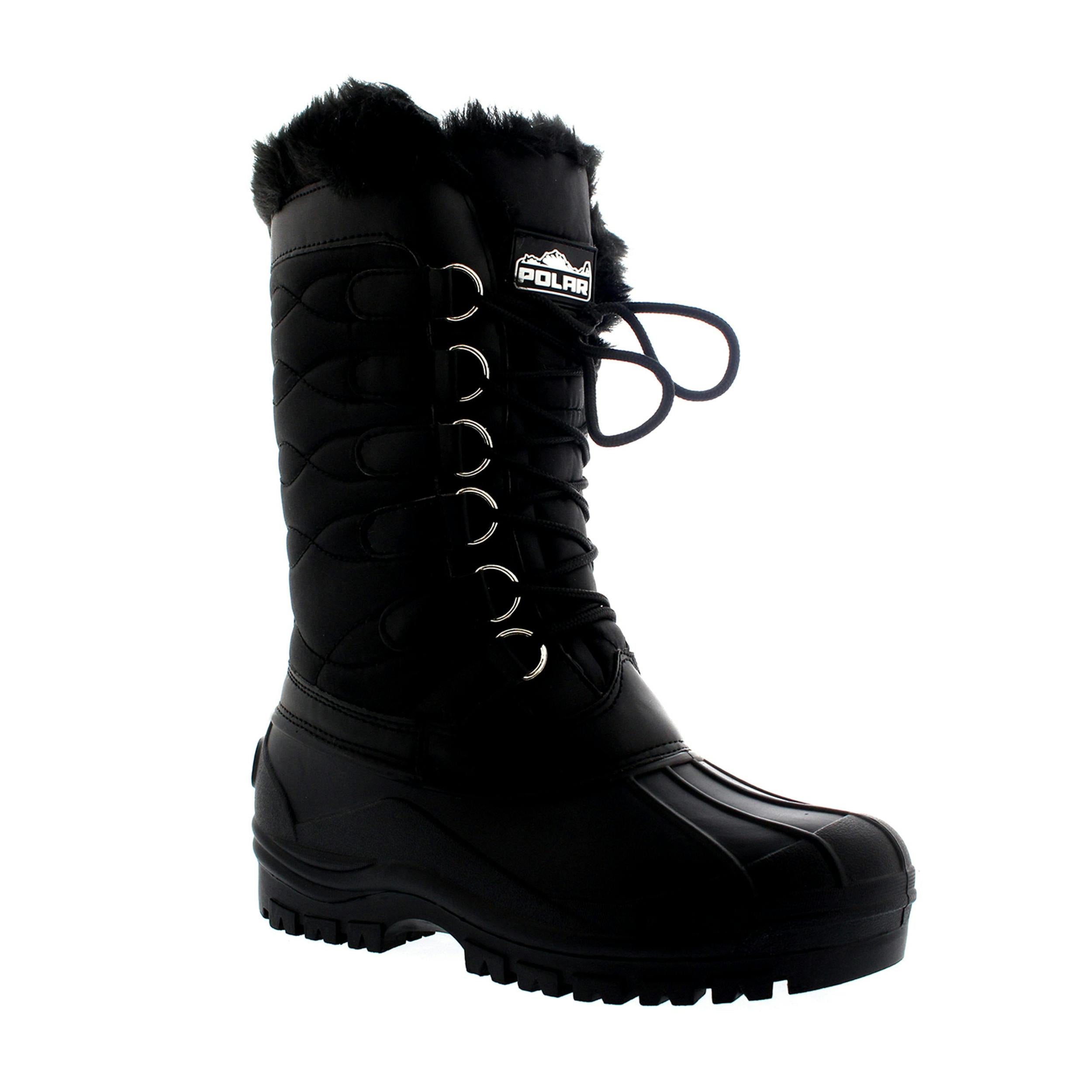 Viva Women's Black Polar Cuff Lace Up Waterproof Winter Mid Calf Snow Rain Boots - 10