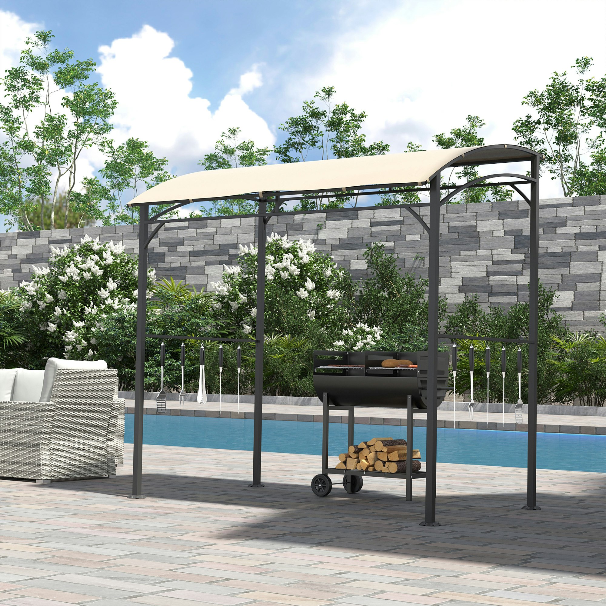 Rackhams Grey/Beige 2.2 X 1.5 M Bbq Gazebo Tent Sun Shade With Canopy, - 215Cm X 150Cm X 220Cm