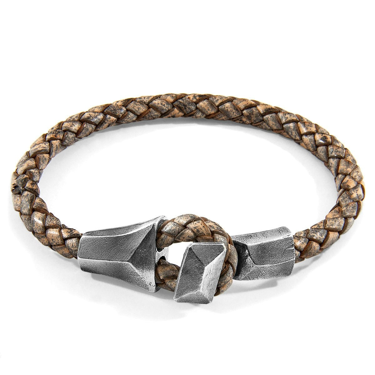 Anchor & Crew Men's Grey/Silver Taupe Alderney And Braided Leather Bracelet - L - 23Cm