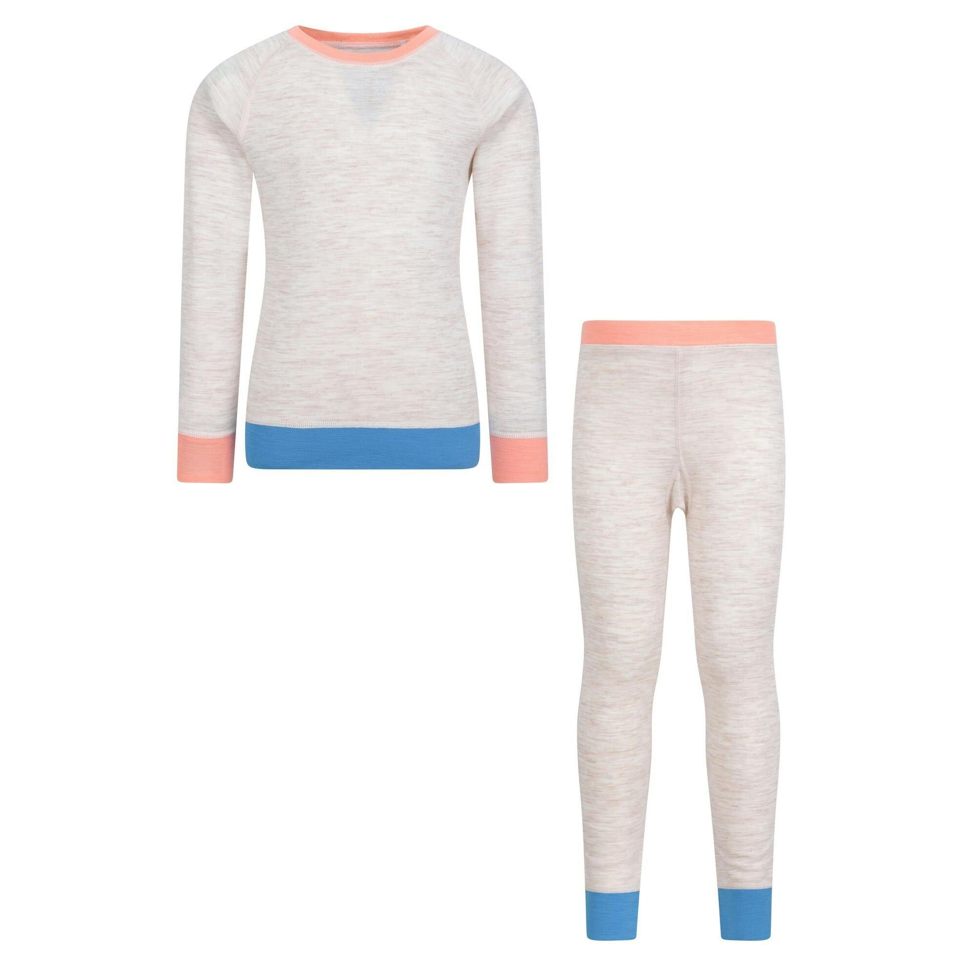 Mountain Warehouse Beige Childrens/Kids Colour Block Merino Wool Base Layer Set - 7-8 Years