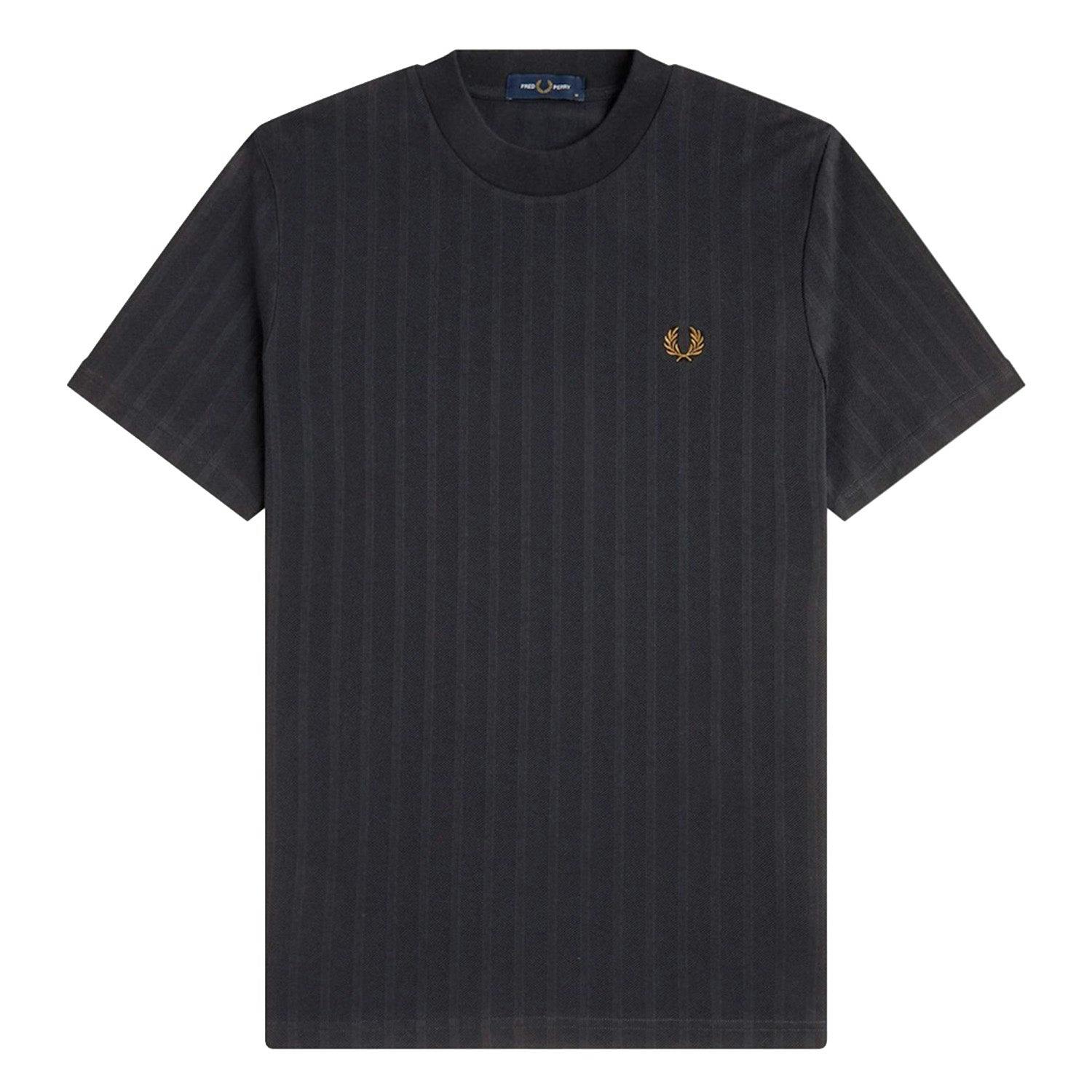 Fred Perry Black Pique Stripe T-Shirt - Medium