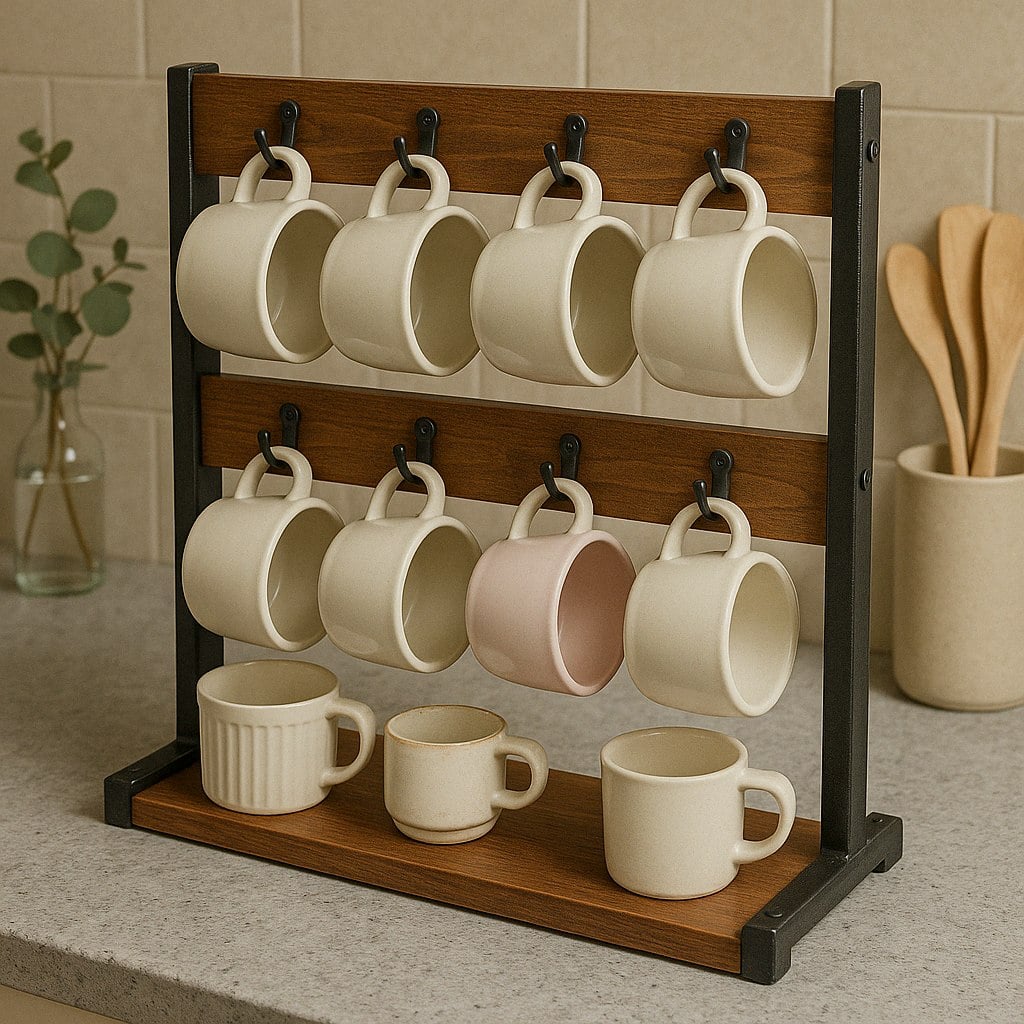 Bmbo Brown Industrial Mug Holder Stand For Countertop - Pine - Rustic