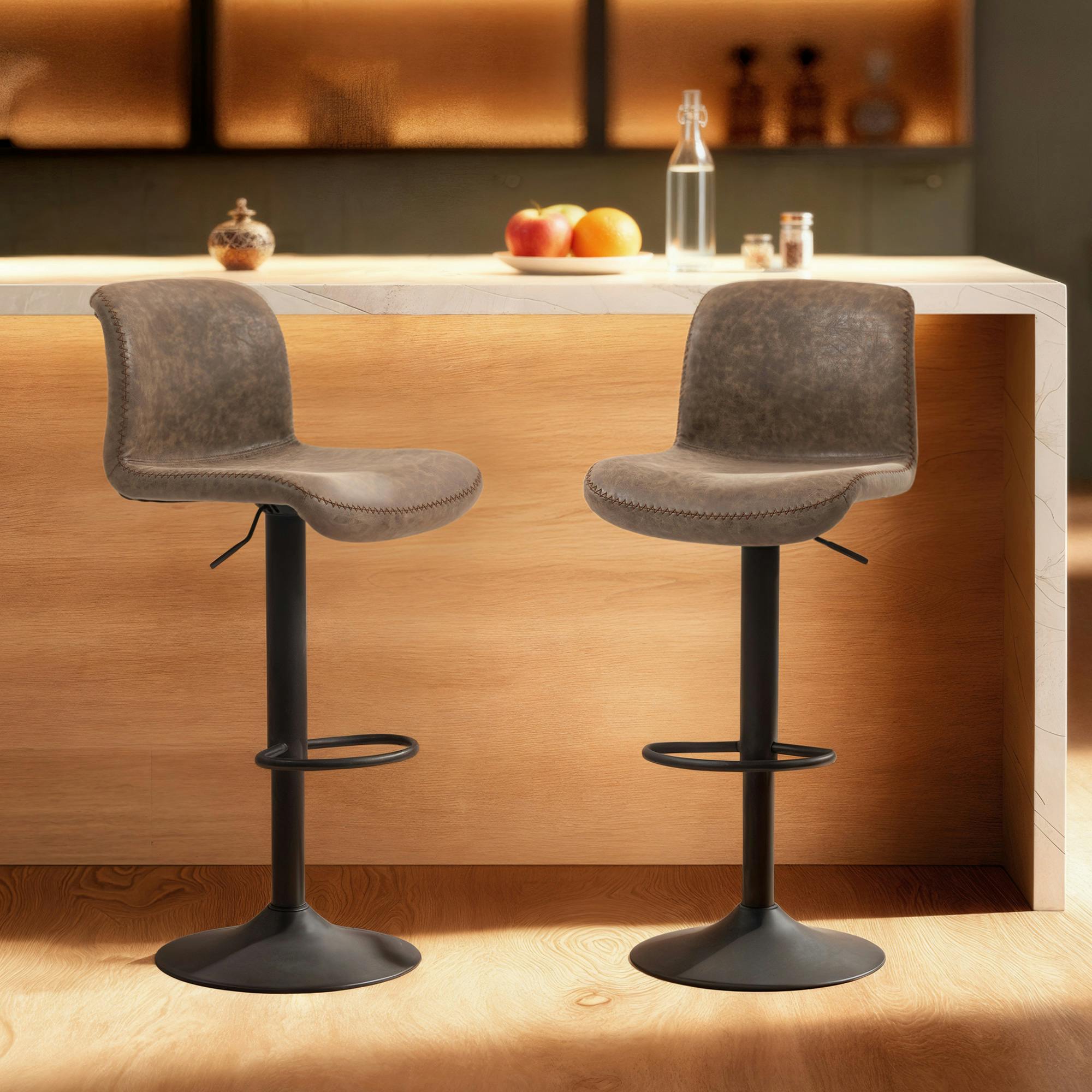 Rackhams Brown Barstools Set Of 2, Dining Stools With Backrest And Footrest,