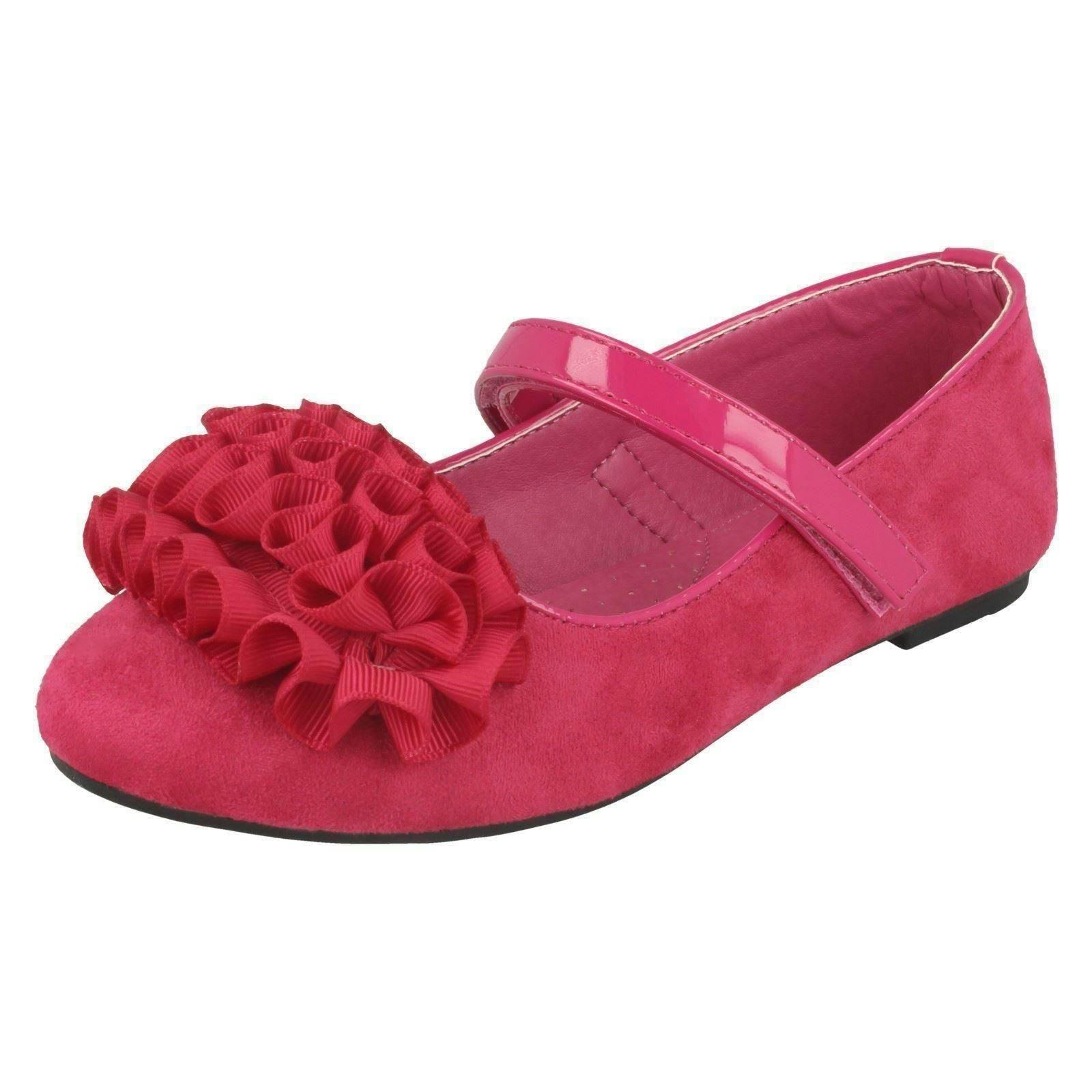 Spot On Girls Fuchsia Frill Trim Ballerinas H2448 - Uk 10 Child