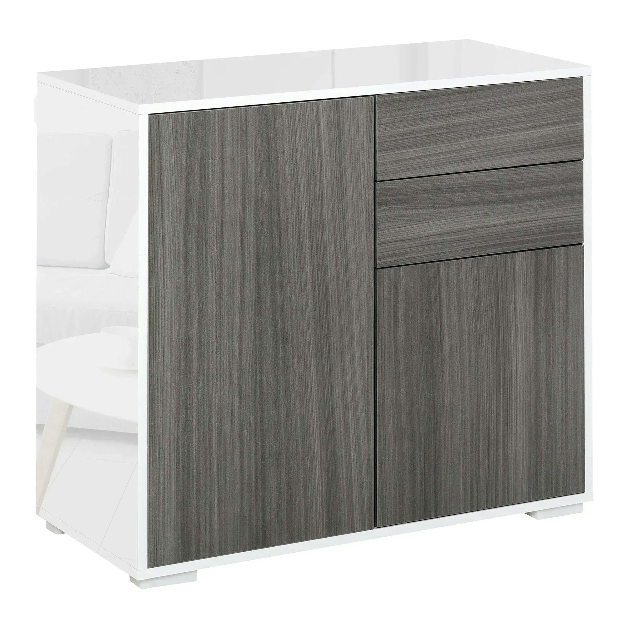 Homcom Grey/Black Side Cabinet With 2 Door Cabinet And 2 Drawer For Home Office - Image 7