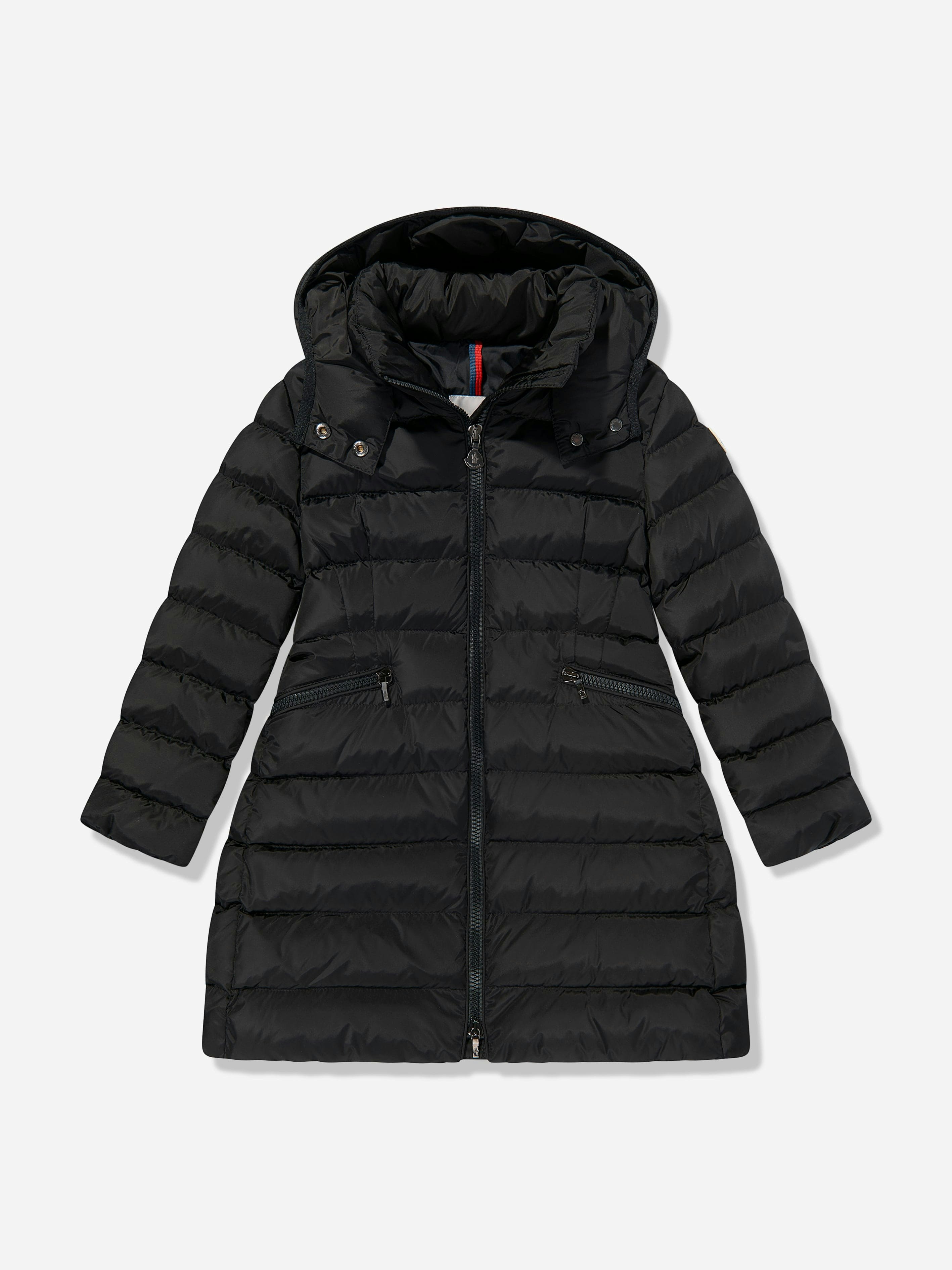 Moncler Enfant Girls Black Charpal Down Padded Long Coat In - 6 Yrs