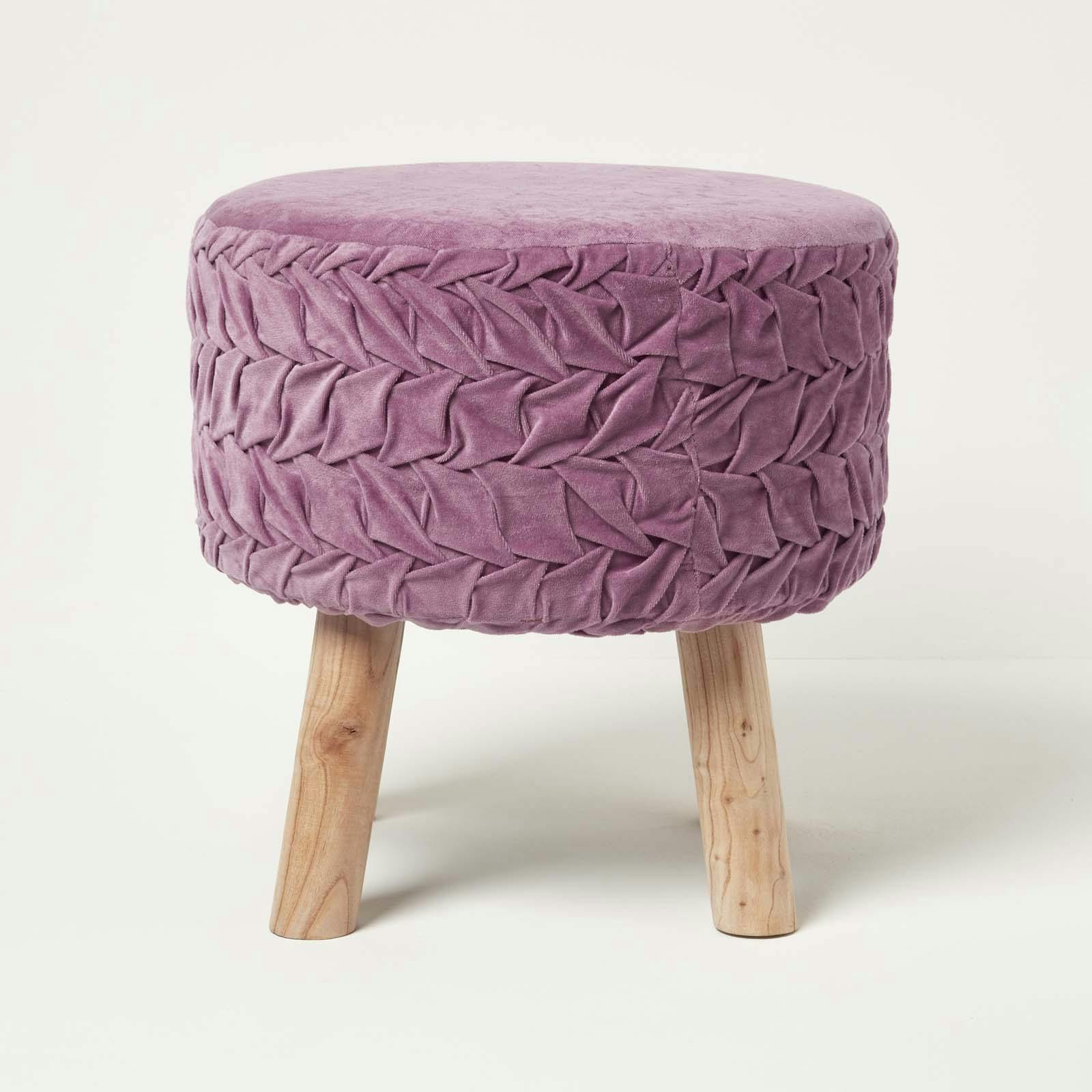 Homescapes Lilac/Pink Lyla Pleated Velvet Footstool, 40 Cm Tall
