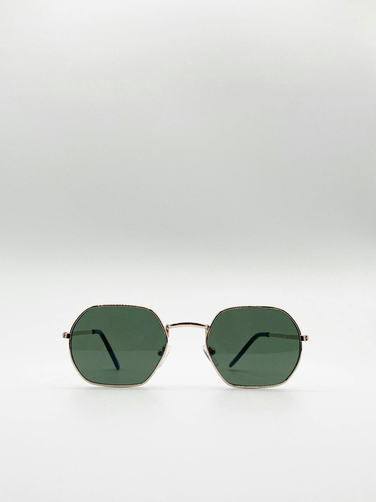 Svnx Unisex Gold Hexagon Metal Frame Sunglasses In - Image 5
