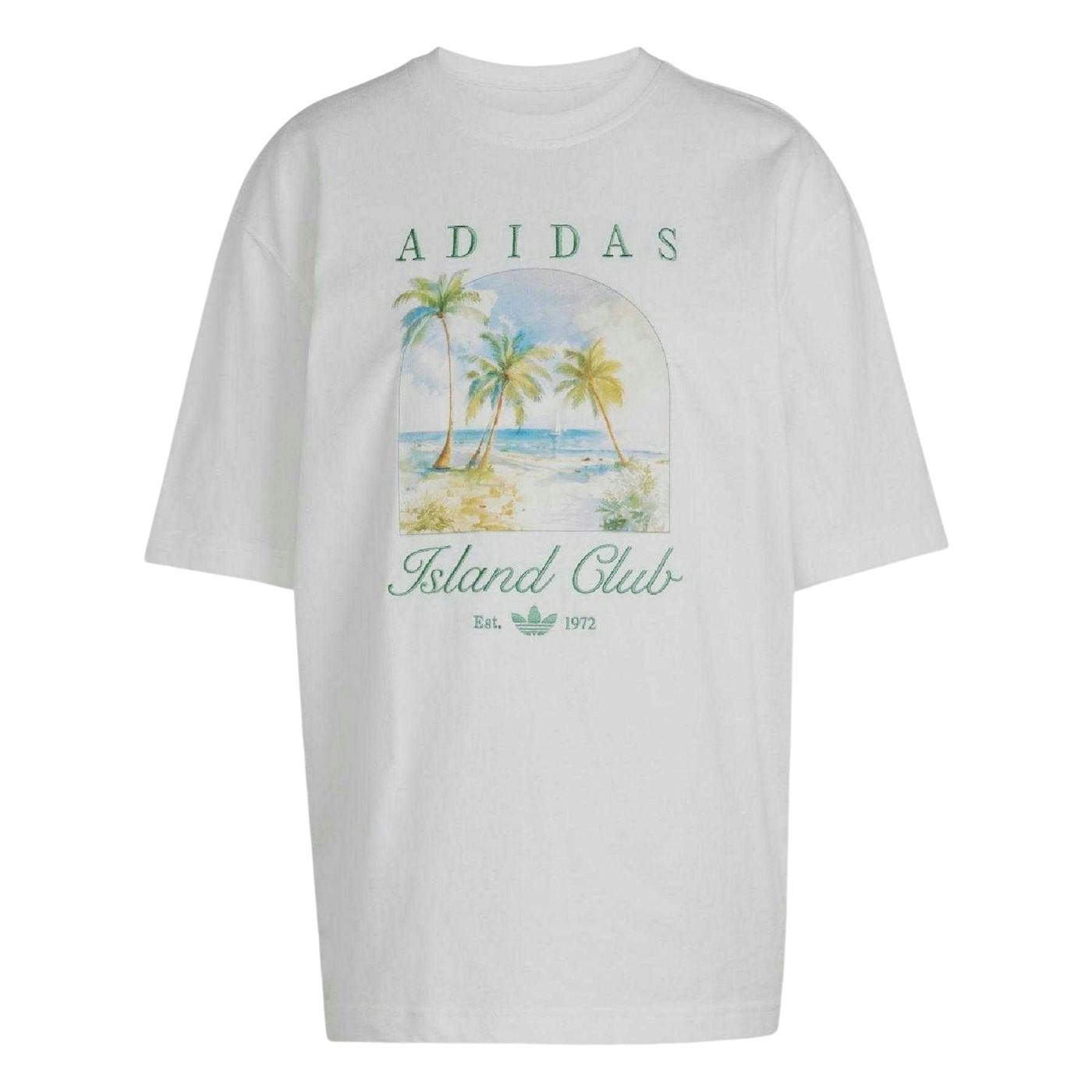 Adidas Women's White Island Club Oversized T-Shirt - 16 Uk - 18 Uk - 100% Cotton