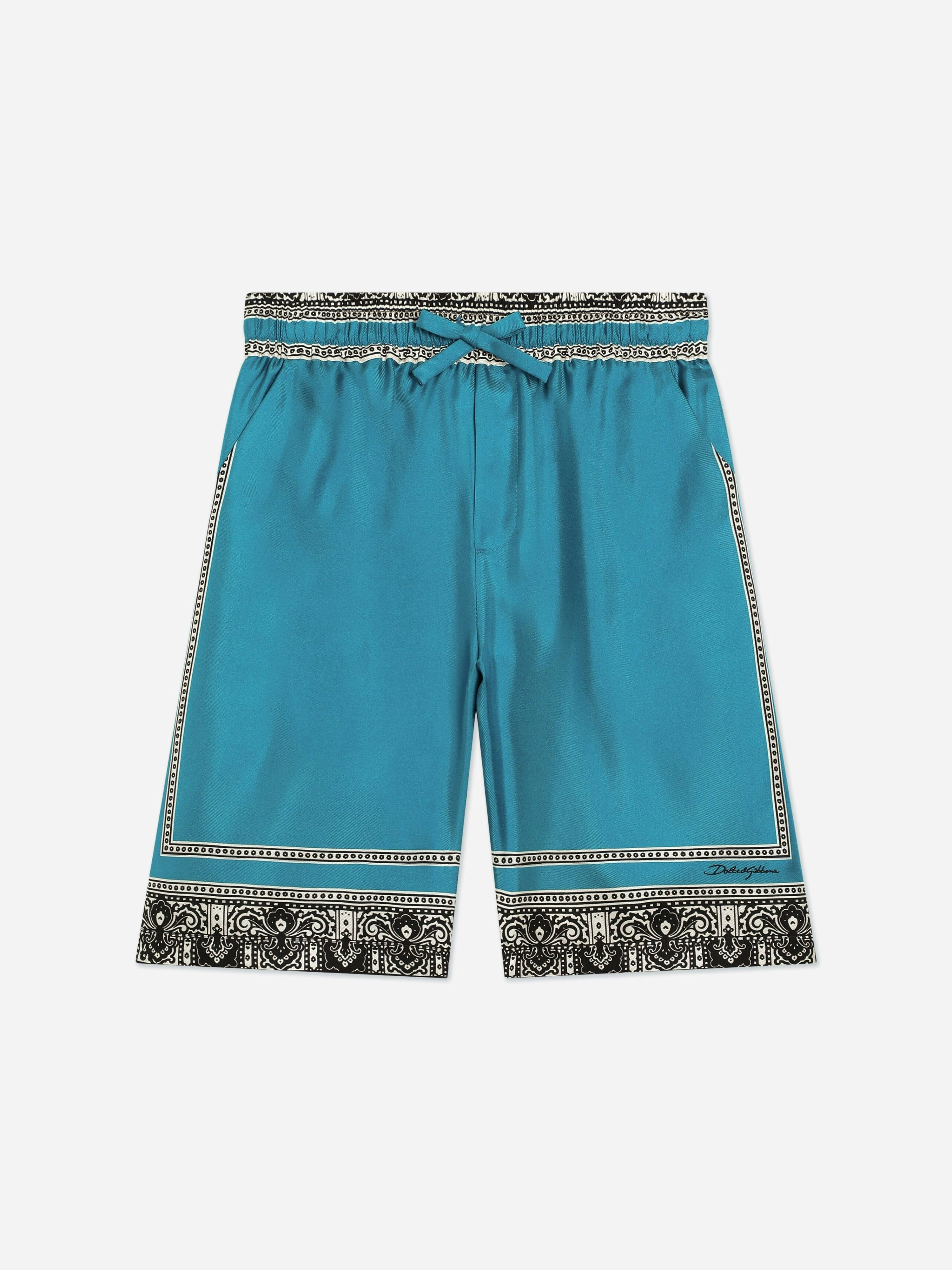 Dolce & Gabbana Kids Boys Blue Dolce & Gabbana Silk Bandana Print Shorts In - 14 Yrs