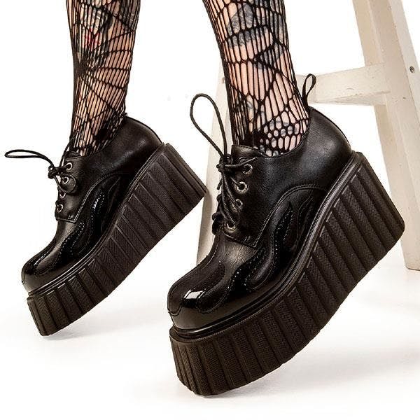 Lamoda Girls Black On Tour Flame Chunky Platform Creeper Shoes Bold Style - Uk3