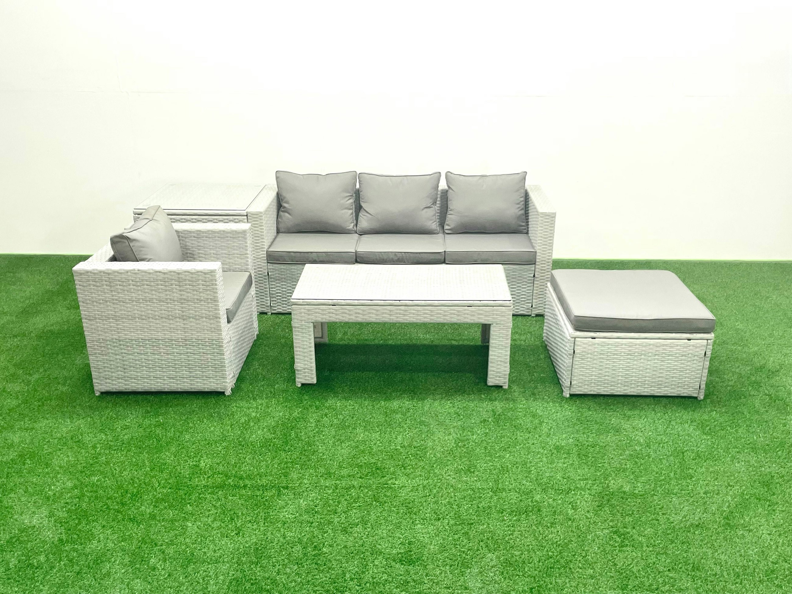 Fimous Grey Outdoor Rattan Garden Furniture Set With Cushions Luxury 5 Seater With Side Table And Coffee Table For Conservatory,Patio
