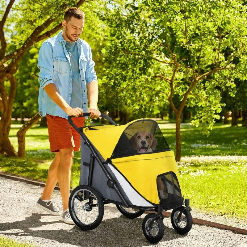 PAWHUT Pet Stroller Foldable Design with Cushion for M & L Dogs in Yellow | Size: 60cm - Image 5