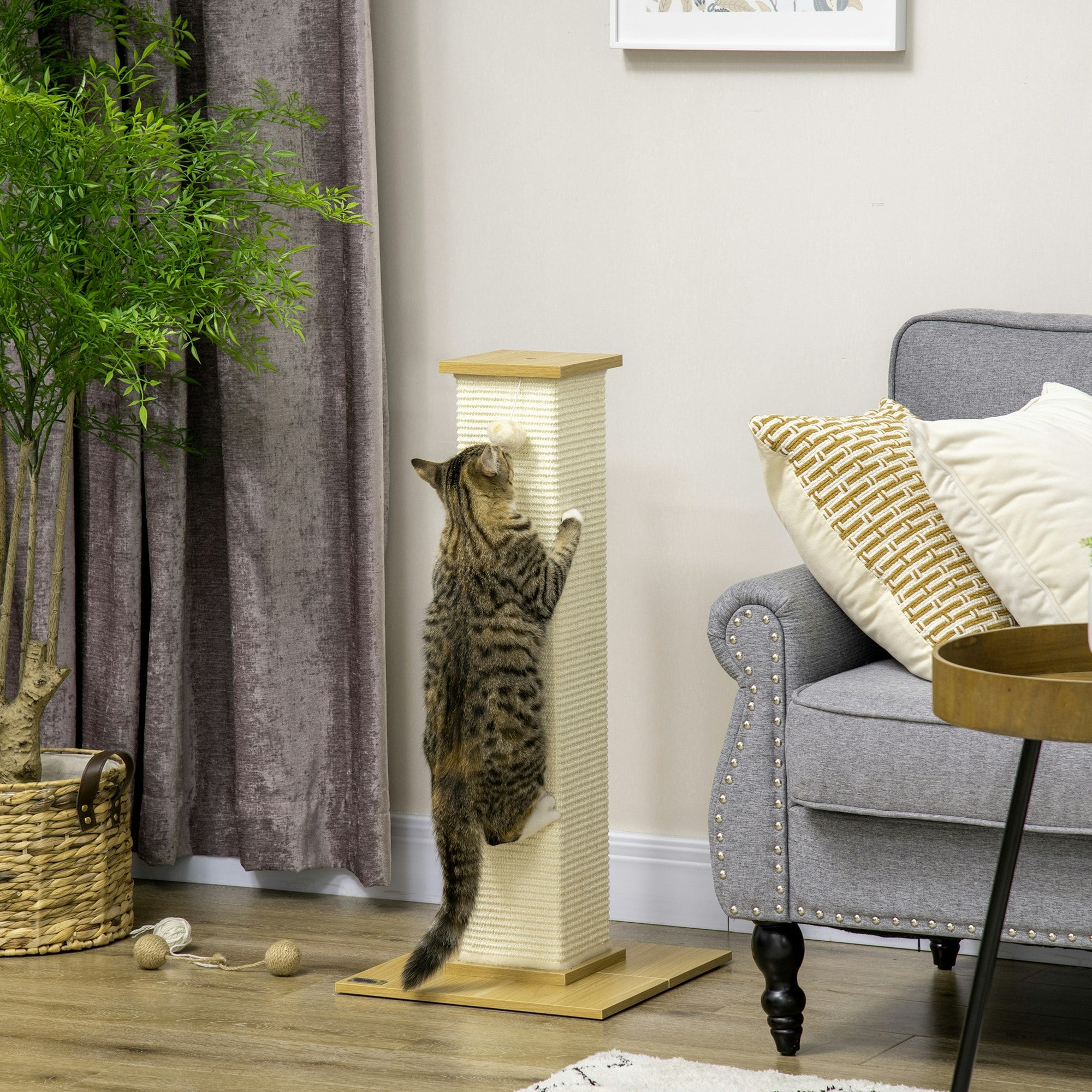 Pawhut White 80Cm Sisal Rope Scratching Post, Cat Scratching Post