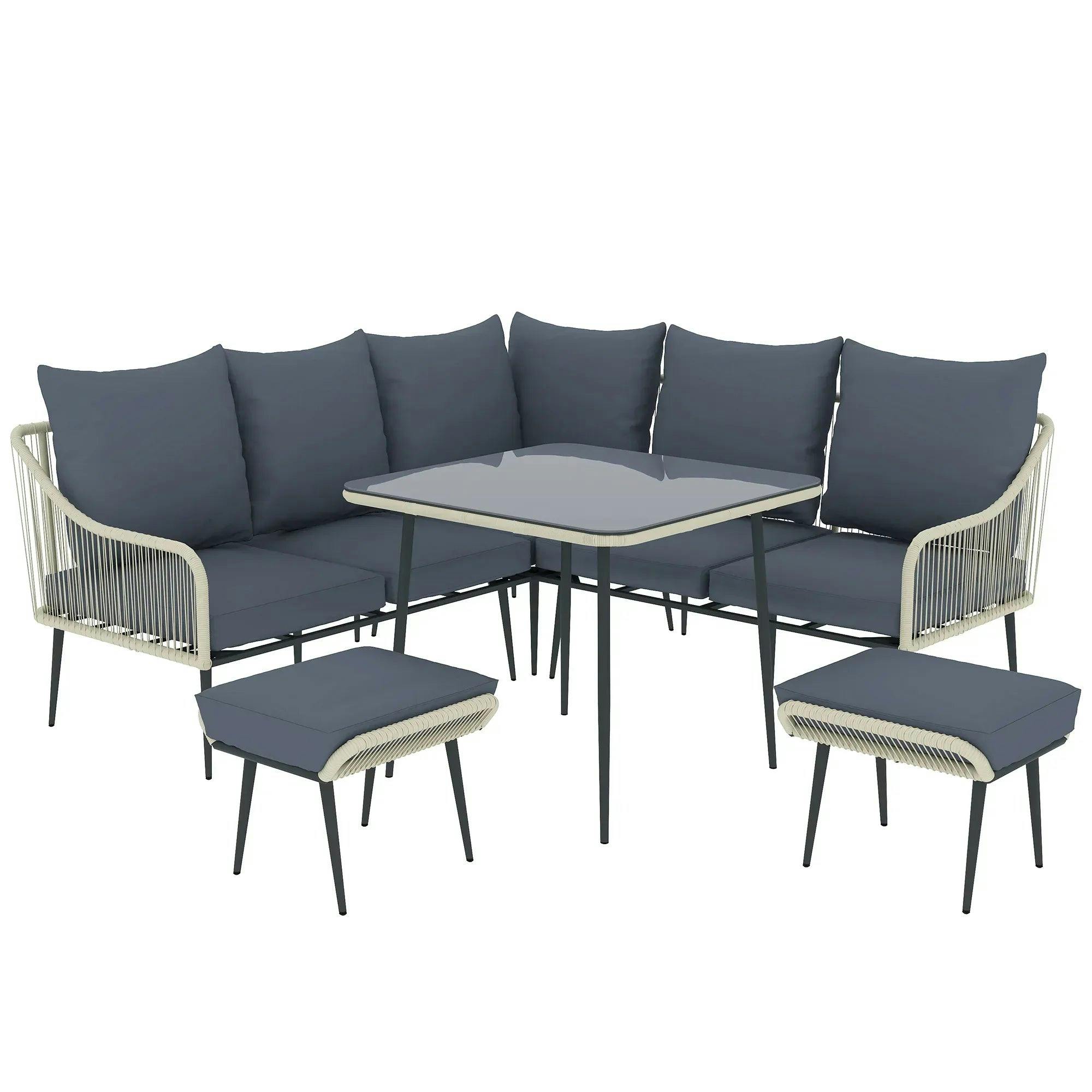 Outsunny 6 Piece Garden Furniture Set Garden Sofa With Cushions, Light Grey - Image 4