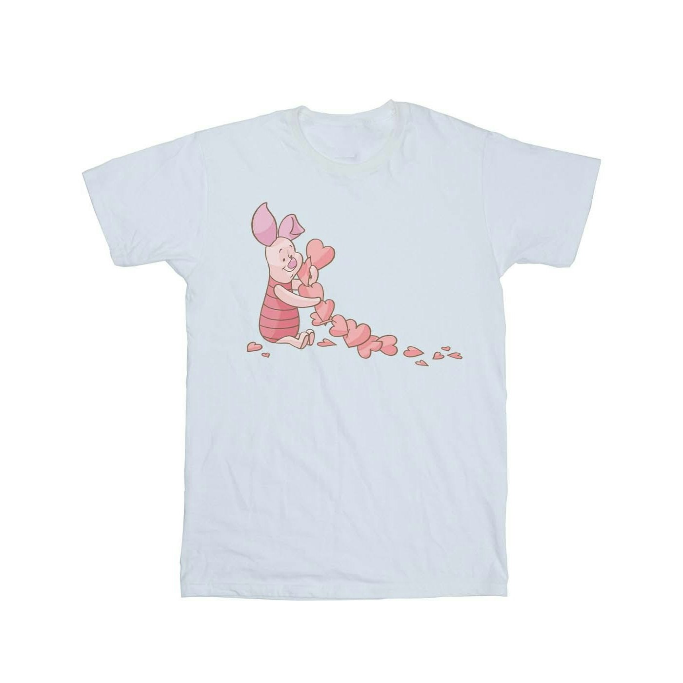 Disney Women's White / Winnie The Pooh Piglet Chain Of Hearts Cotton Boyfriend T-Shirt - 4XL