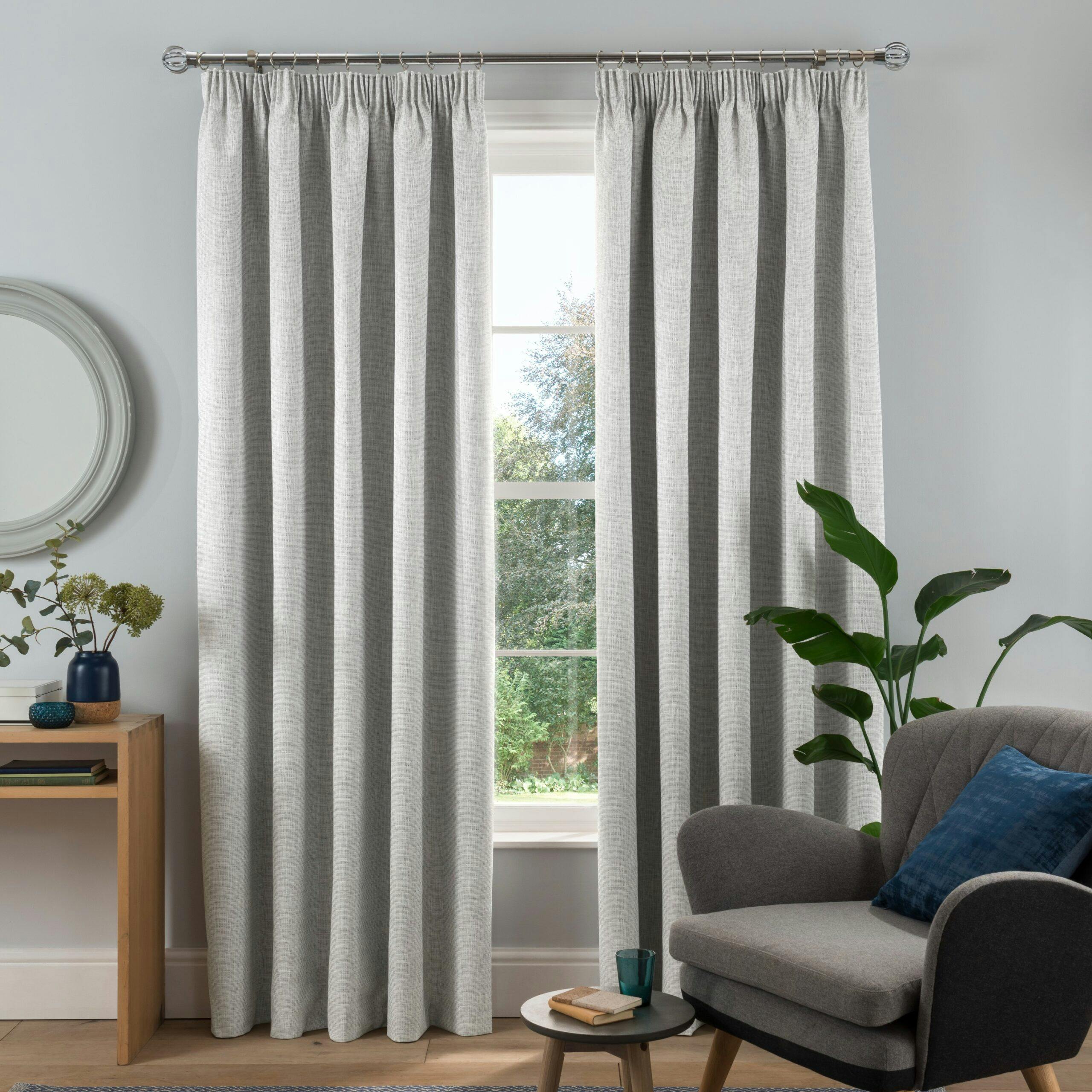 Rackhams Grey Textured Rib Weave Boutique Pencil Pleat Curtain - (117Cm X 183Cm - 8 Eyelets)