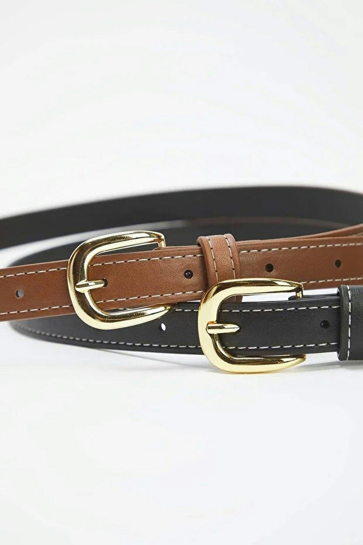 Wovcor Women's Double Pack Belt With Stitching Detail - Multi - Xs