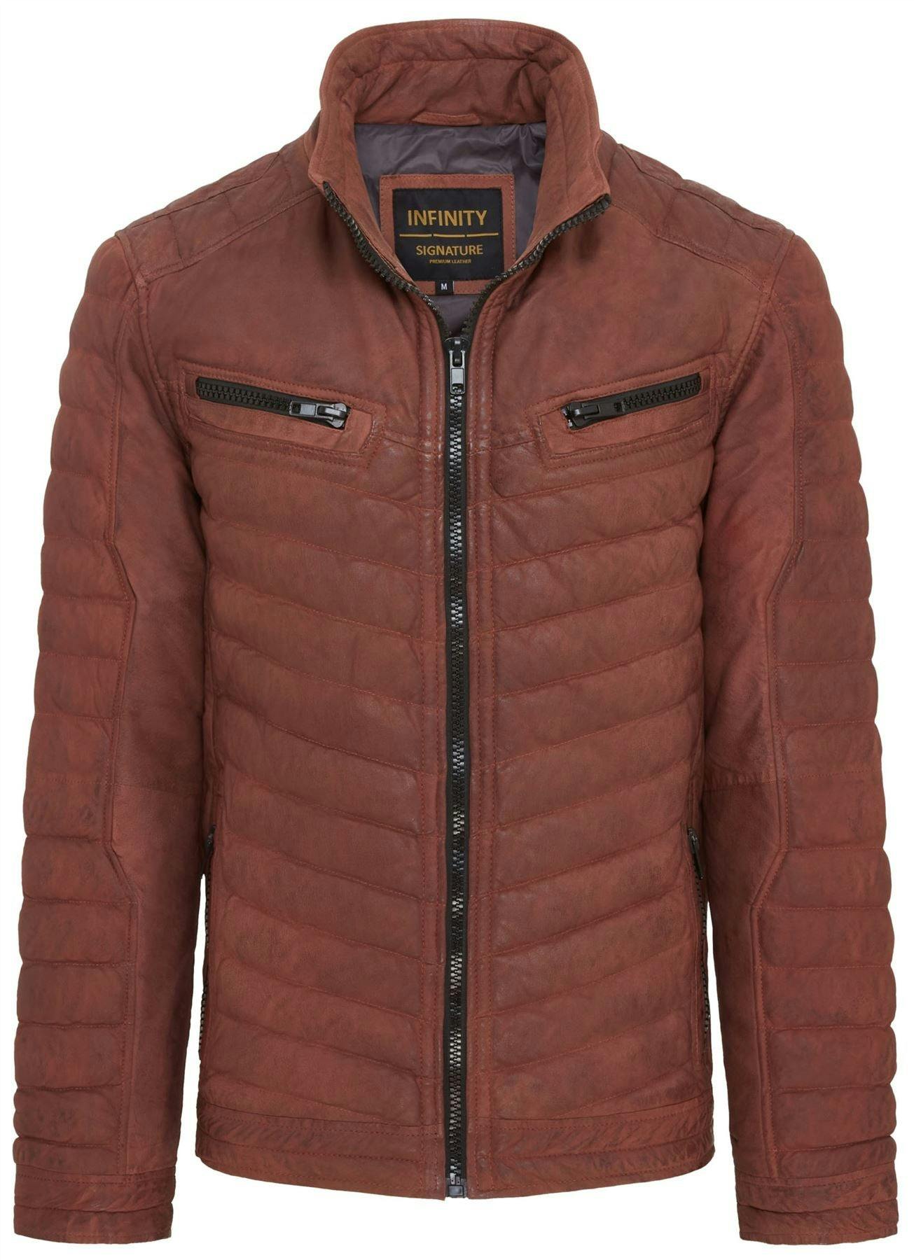 Infinity Leather Men's Quilted Puffer Leather Bomber Jacket - Torpoint - Tan - Uk 3XL | Eu 56 | Us 46