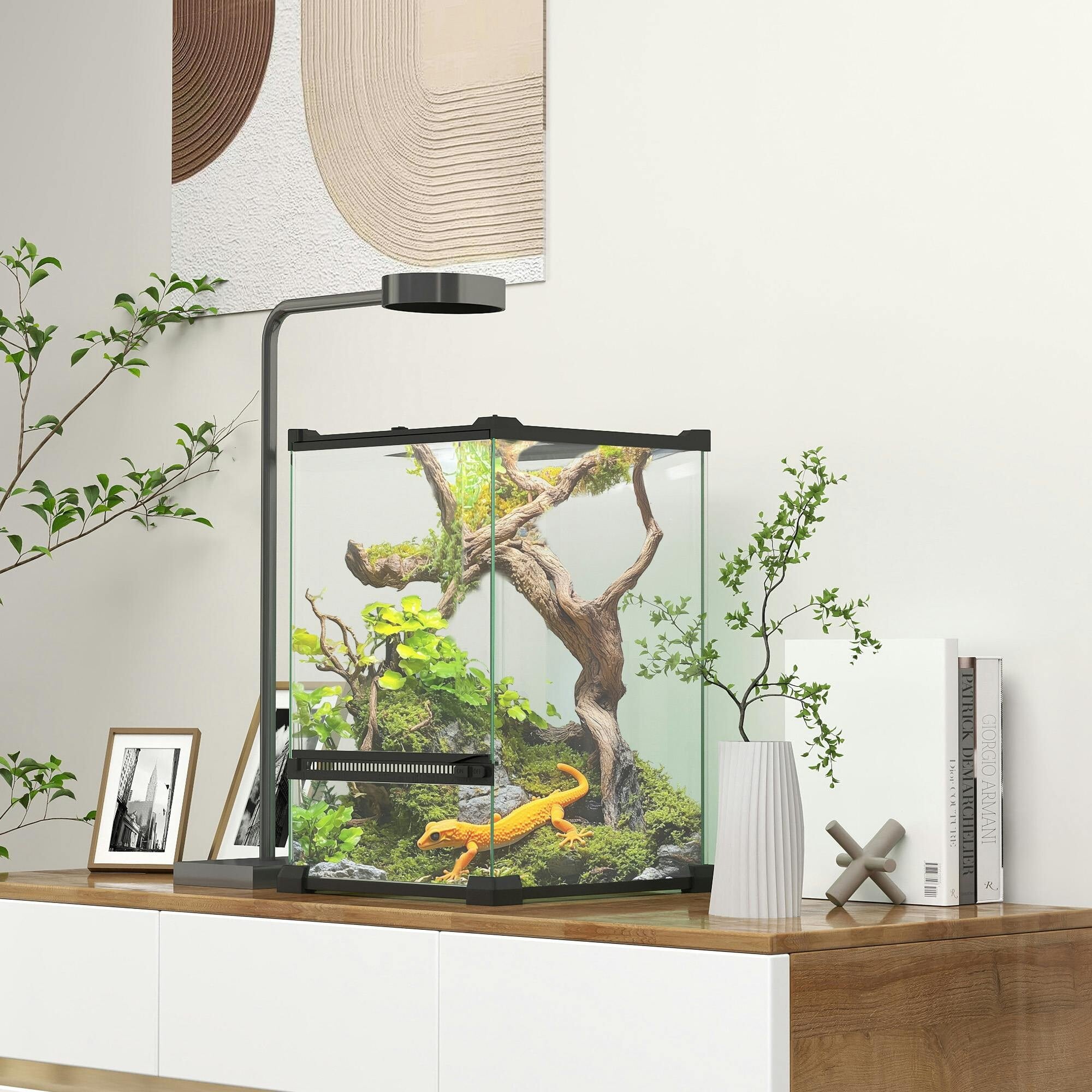Pawhut Glass Reptile Terrarium, 12L Vivarium For Lizards, Frogs, Snakes, Turtles