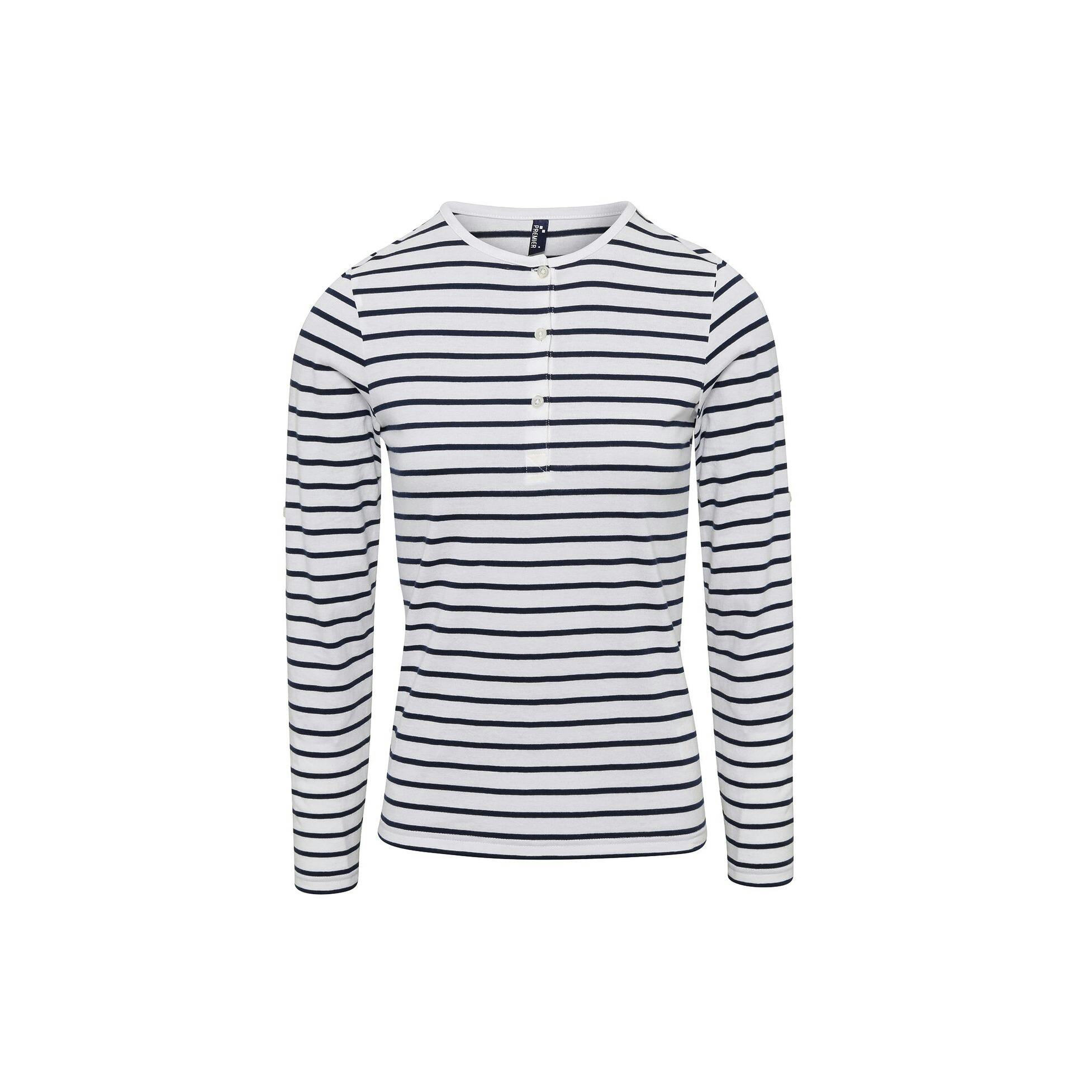 Premier (M, White/Navy) Womens/Ladies Long John Roll Sleeve Tee - Image 3