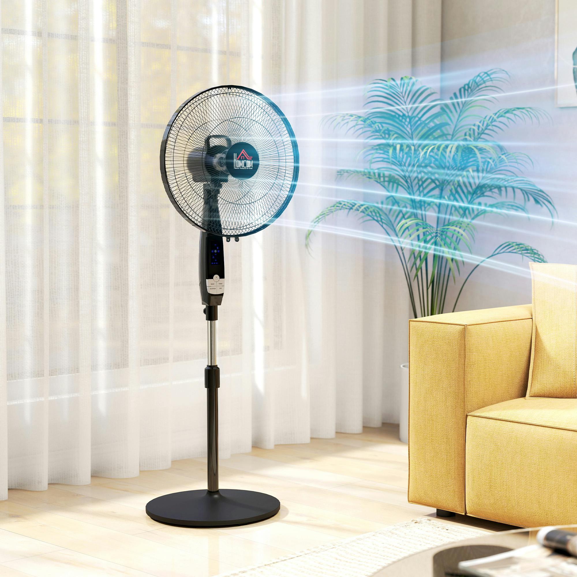 Homcom Black 16" Oscillation Cooling Fan With Remote Adjustable Height - Floor Fan - 45 X 42 X 138 Cm