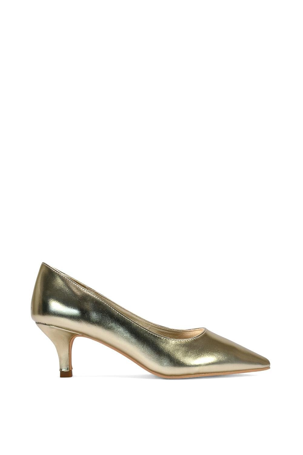 Xy London Women's Gold Pointed Toe Low Stiletto Kitten High Heel Court Shoes - 7