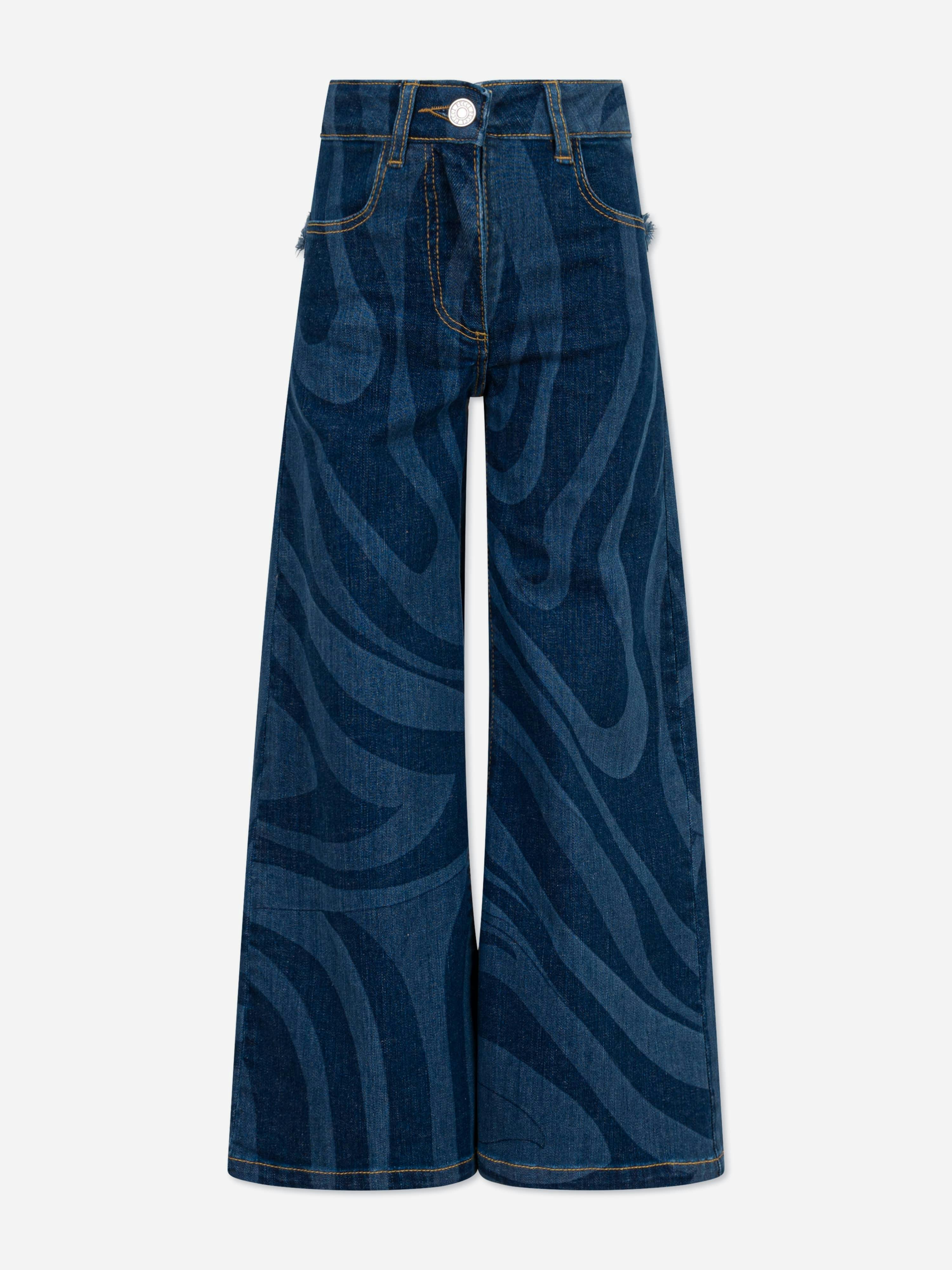 Pucci Girls Blue Marmo Wide Leg Jeans In - 8 Yrs