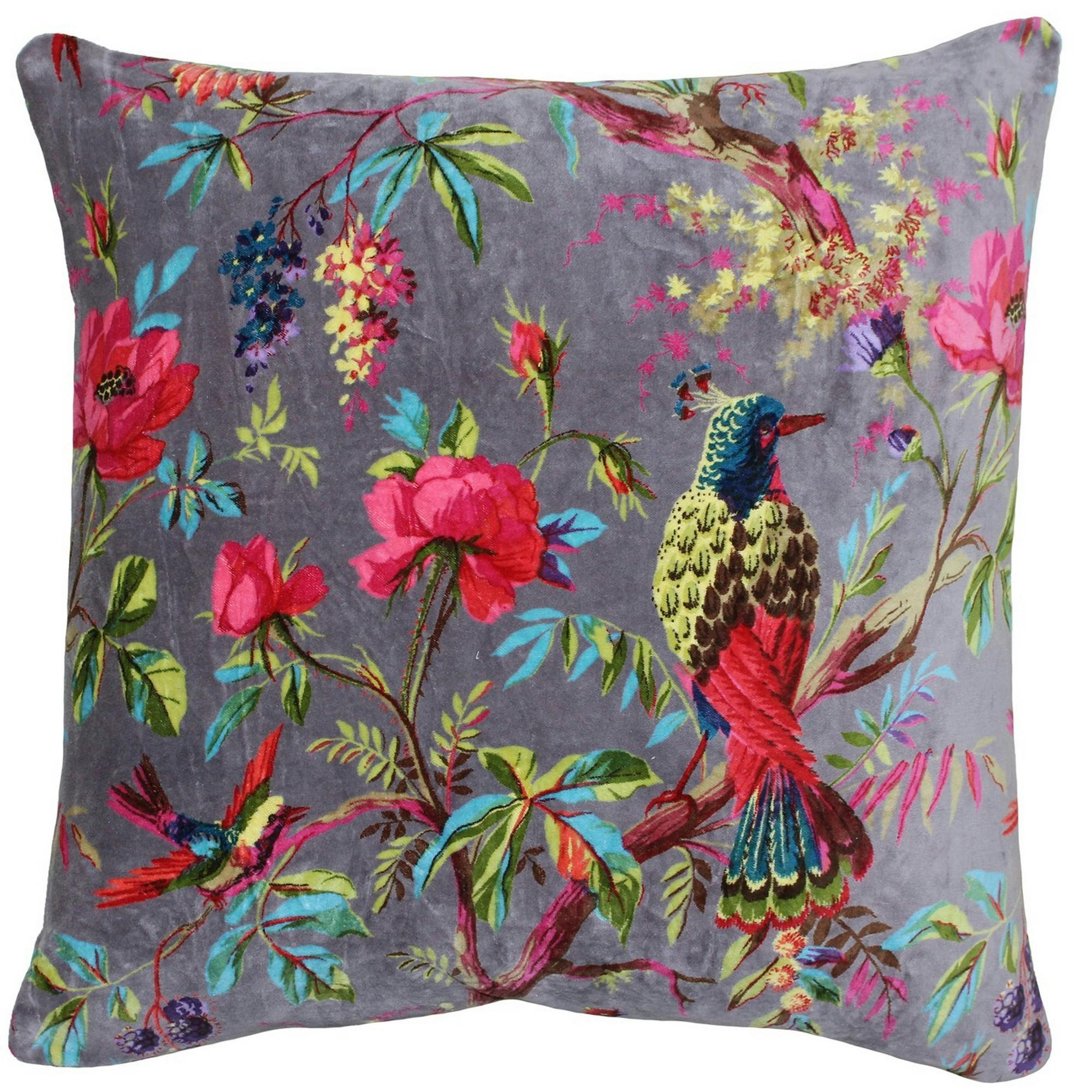 Rackhams Birds Of Paradise Floral Pattern Square Cushion Cover - Mink/Multicoloured - 50 X 50Cm - Mink/Multicoloured - 100% Cotton