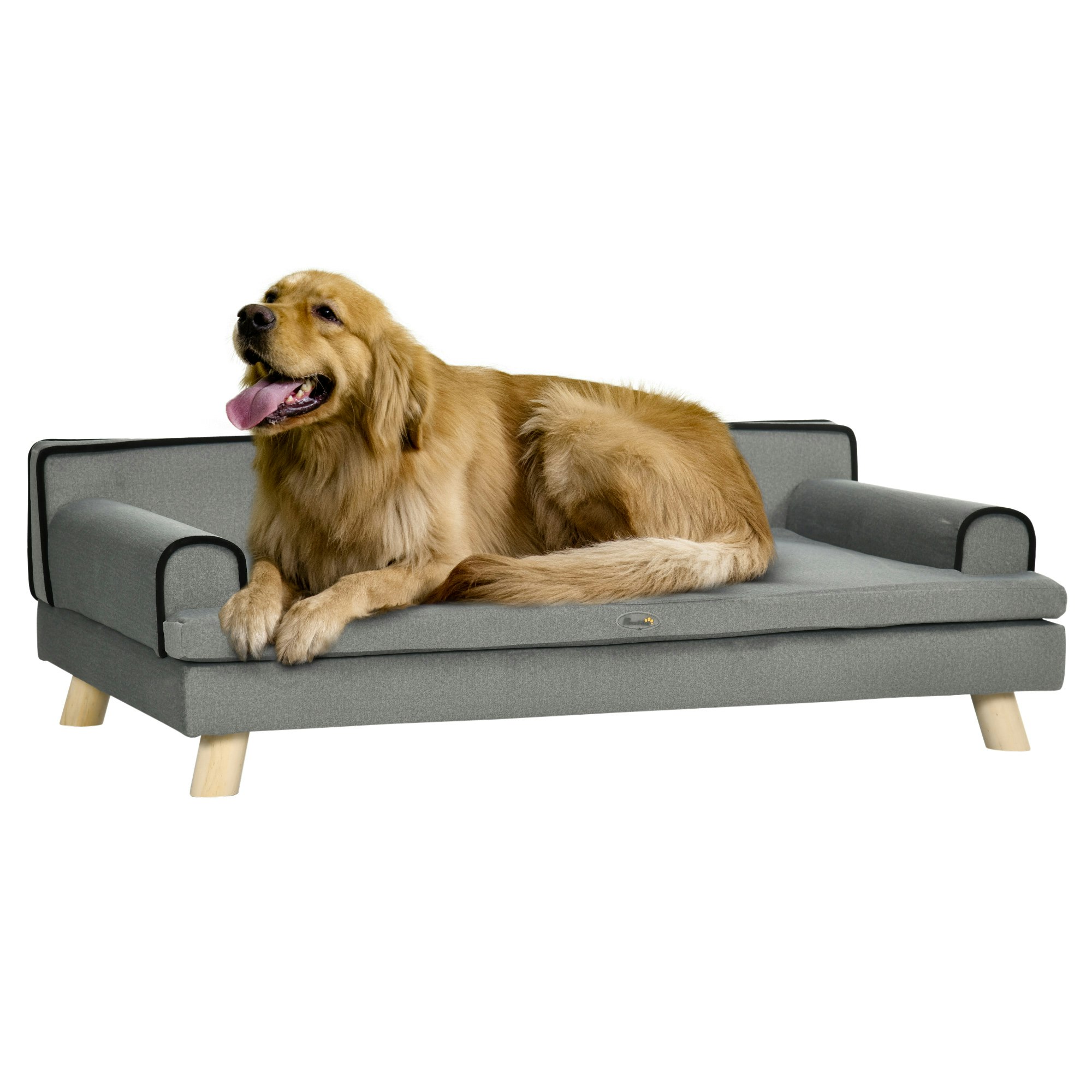Pawhut Grey Dog Sofa W/ Legs, Water-Resistant Fabric For Dogs - Pine Wood, Chenille, Sponge - 1 Medium