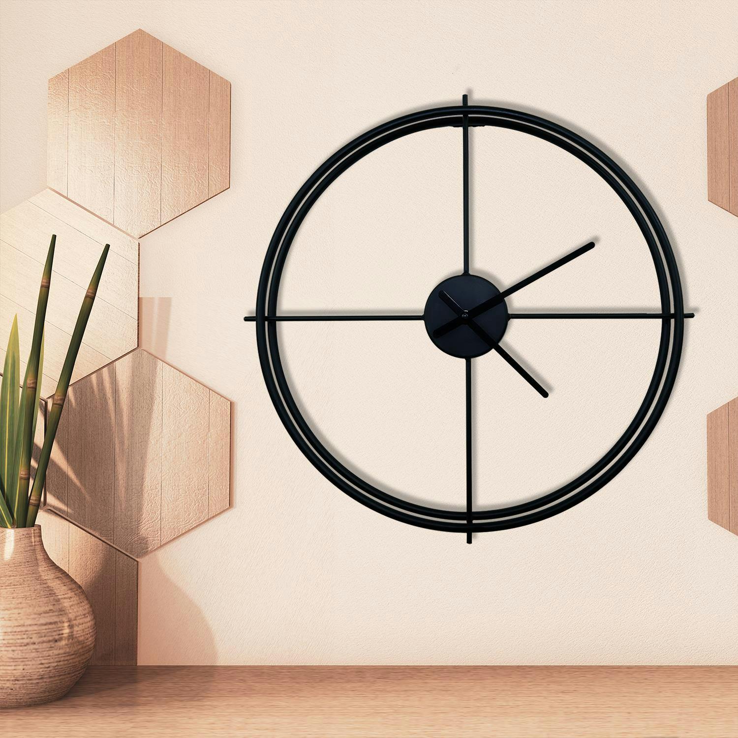 Walplus Black Wc2138 - Larry's Minimalist Iron Wall Clock - 50 Cm / 19.7 In