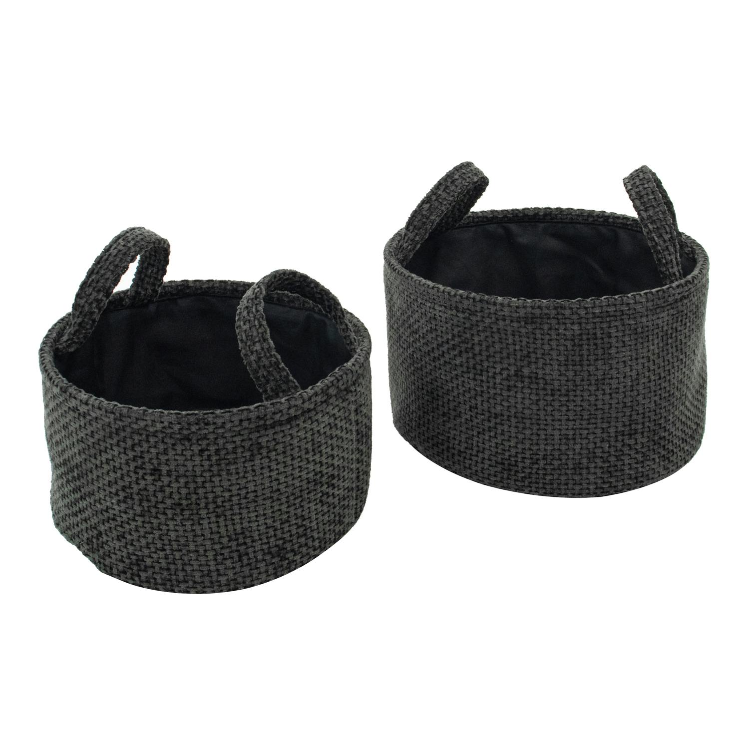 Rackhams Black Metro Round Fabric Storage Basket With Handles For Home Organisation, Set Of 2,