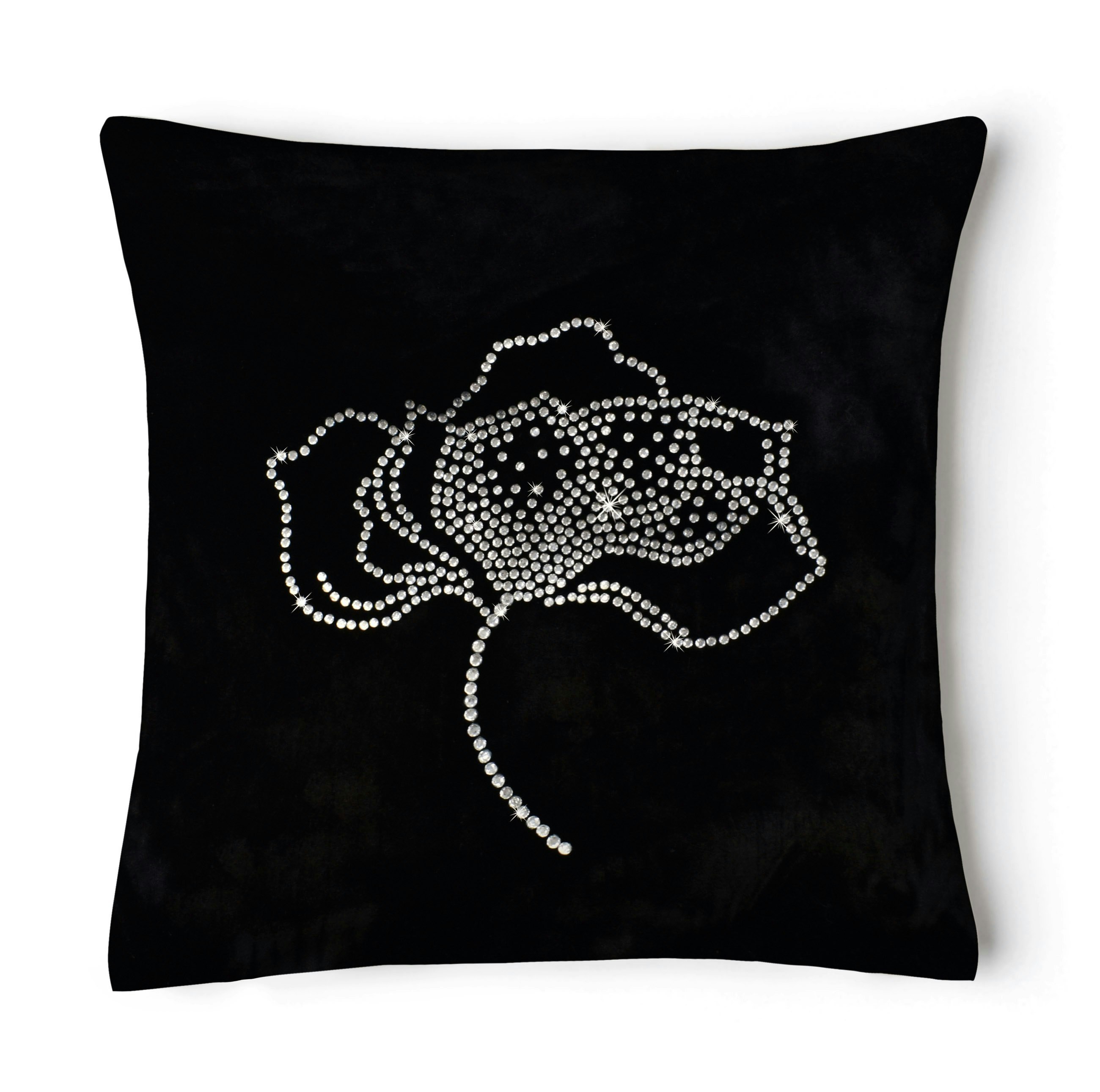 Intimates Black Beautiful Velvet Rose Gem Stud Cushion - 43Cm X 43Cm