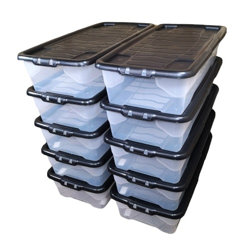 Samuel Alexander Black 10 X 42L Clear Under Bed Storage Box With Lid, Stackable And Nestable Design Storage Solution