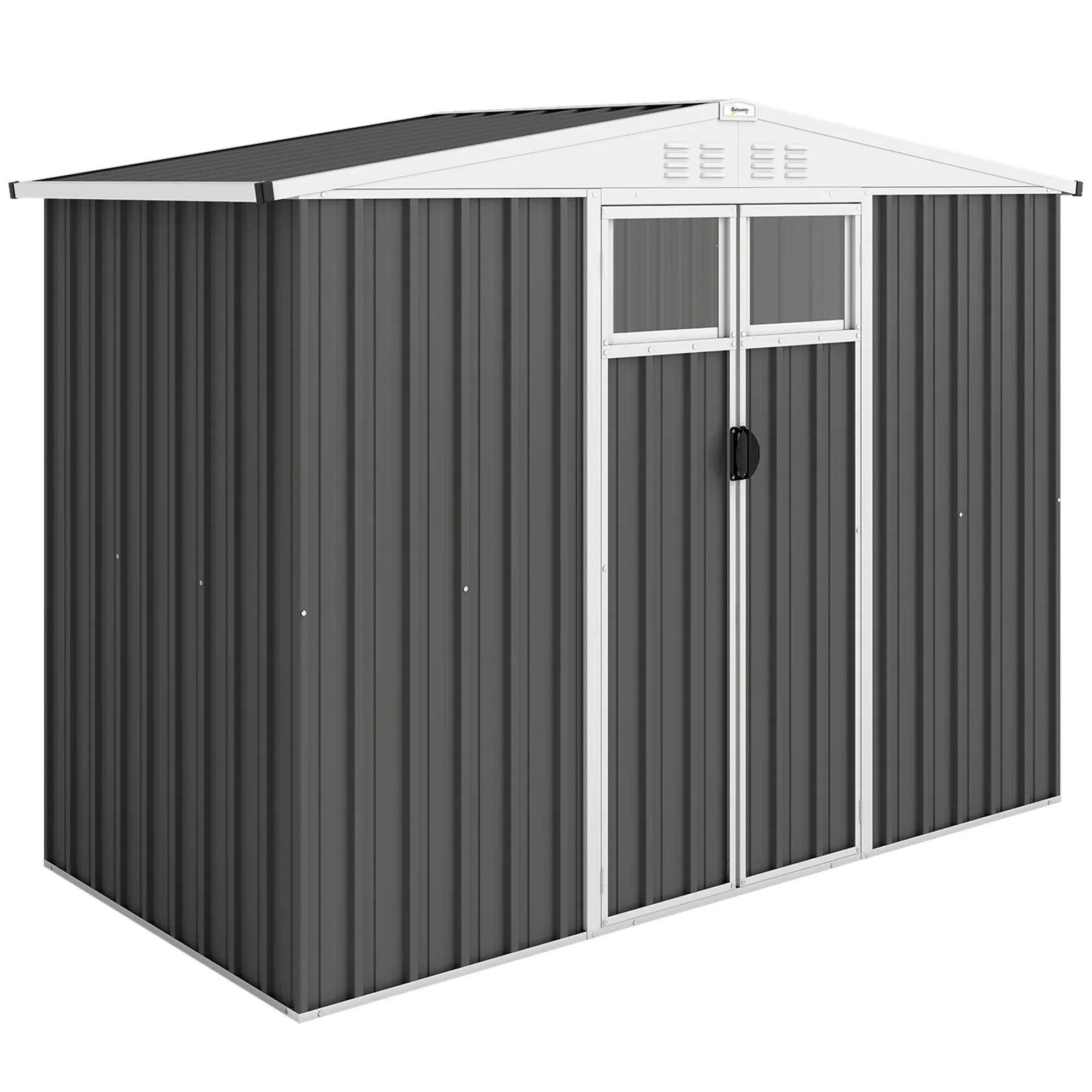 Rackhams Dark/Grey 8 X 4 Ft Metal Garden Shed, Garden Storage Shed With Window, 4 Vents And Lockable Door, Waterproof Galvanised Steel Tool Storage Cabinet, - Image 4