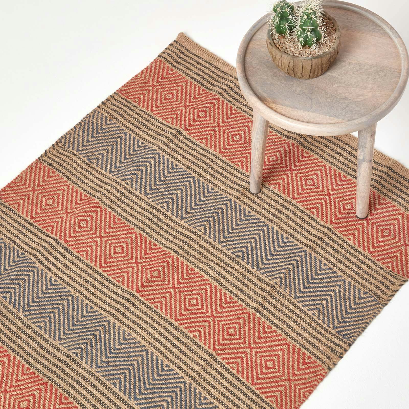 Homescapes Multicolour Geometric Patterned Jute Rug - 120 X 180 Cm