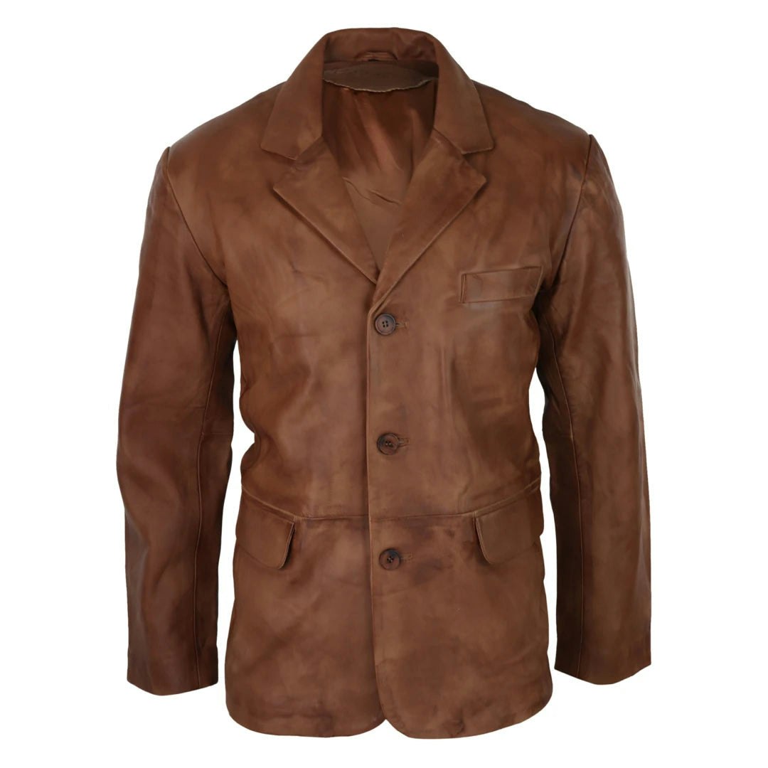 Infinity Leather Men's Black Leather Company Leather Jacket Classic Blazer - Tan - 4XL