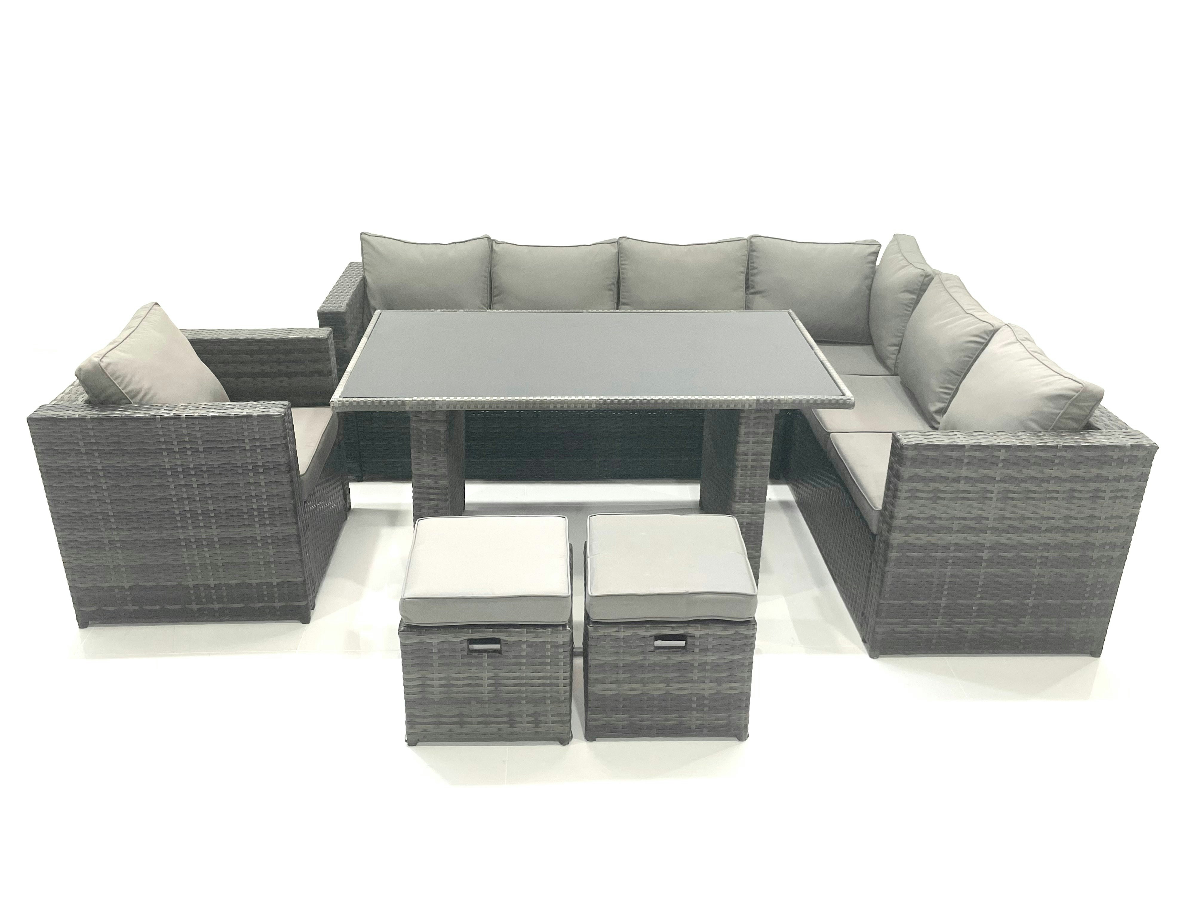 Rackhams Black/Dark 8 Seater Outdoor Lounge Rattan Corner Sofa Set Garden Furniture Rectangular Dining Table Chair