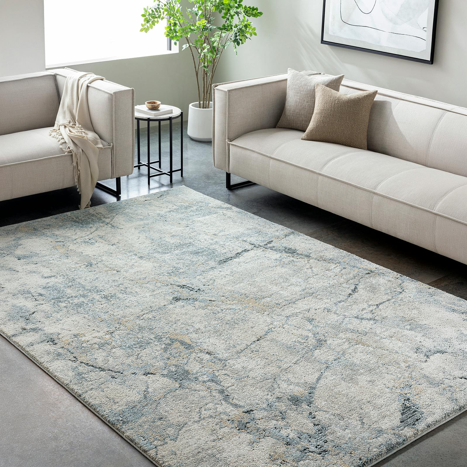 Livabliss Grey/Blue/Beige Avellino-Abstract Modern Marble High Pile Rug - 160 X 213 Cm