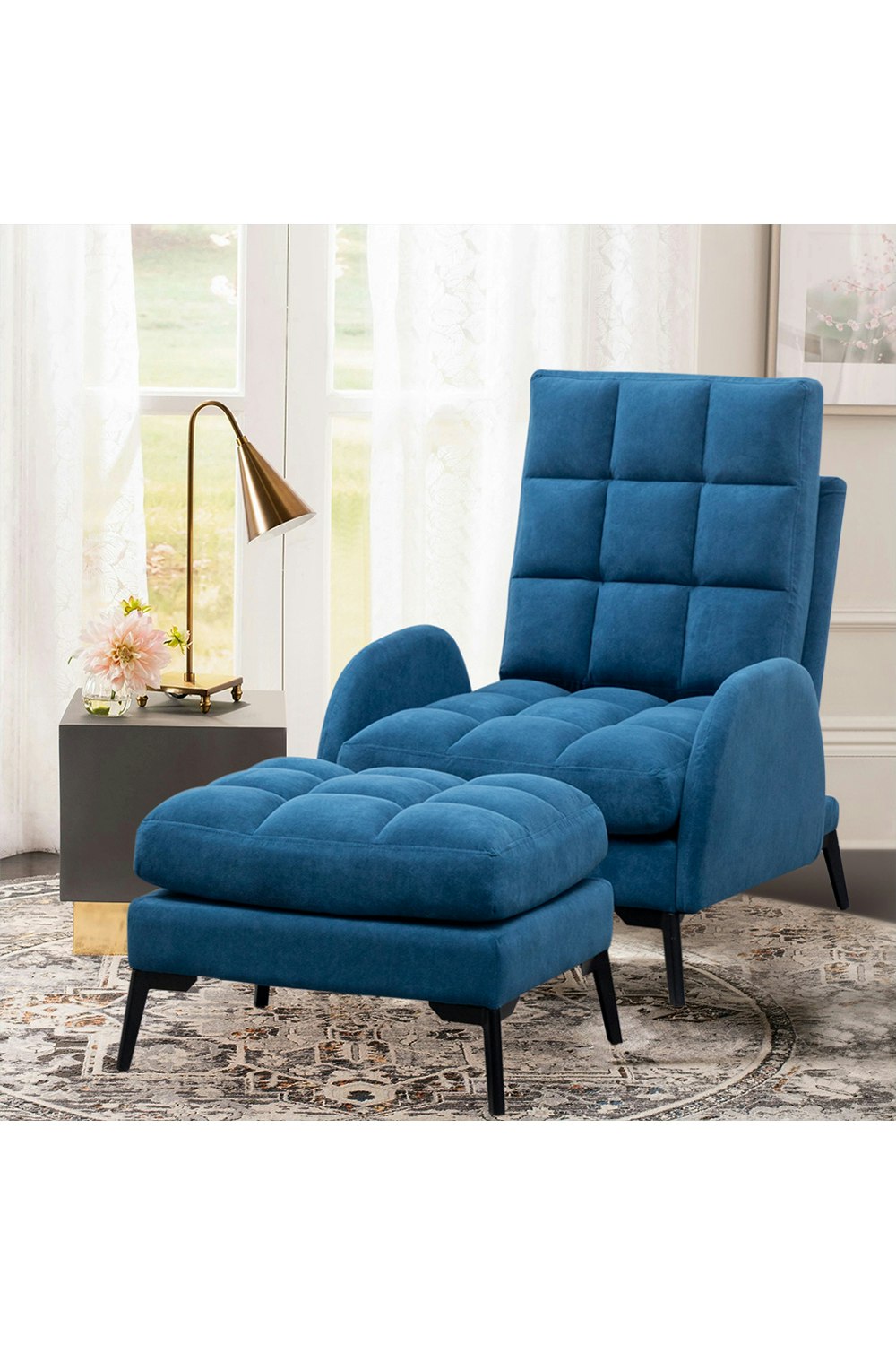 Living And Home Blue Modern Leisure Arm Chair With Footstool