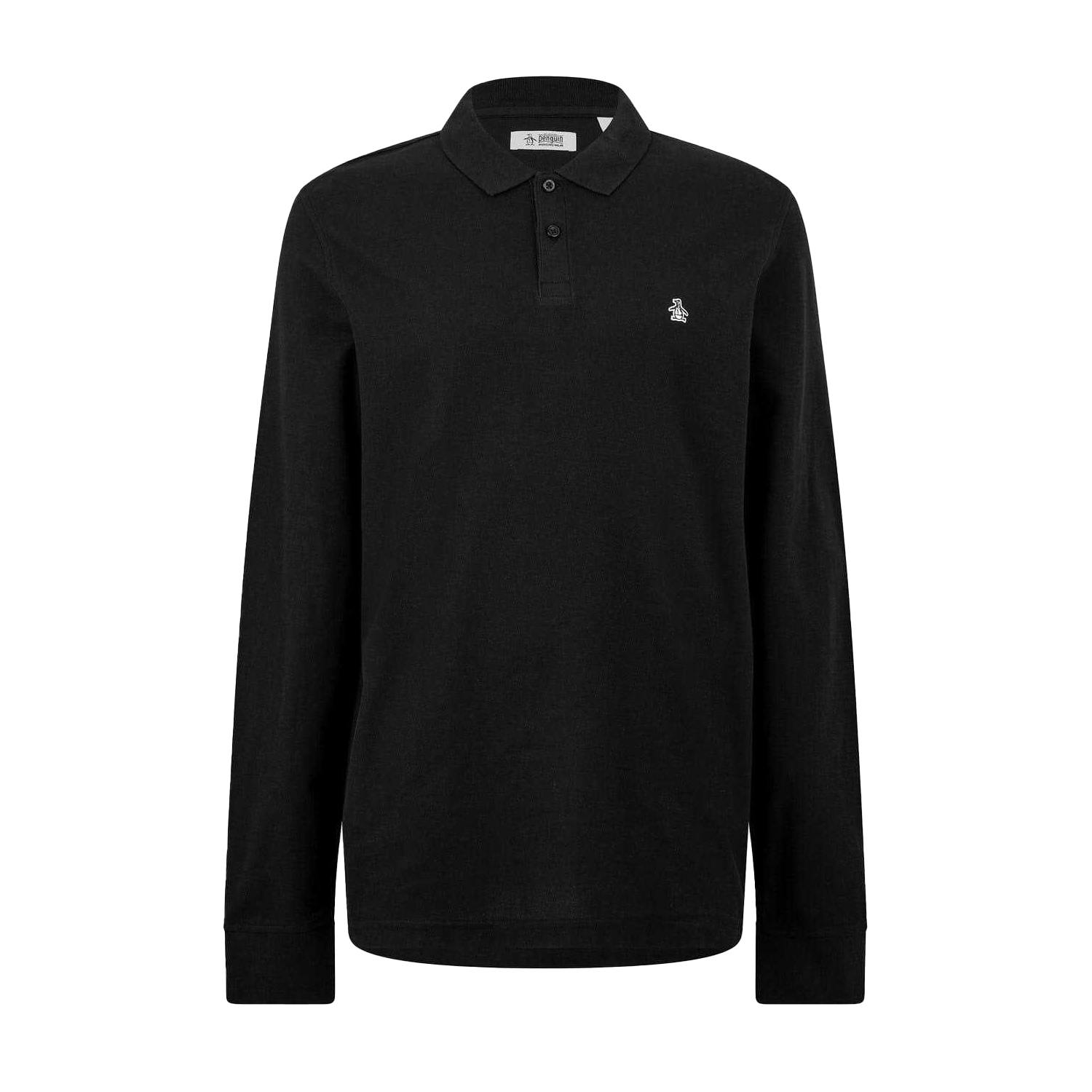 Original Penguin Men's Black Cotton Long-Sleeved Polo Shirt - L - 100% Mixed